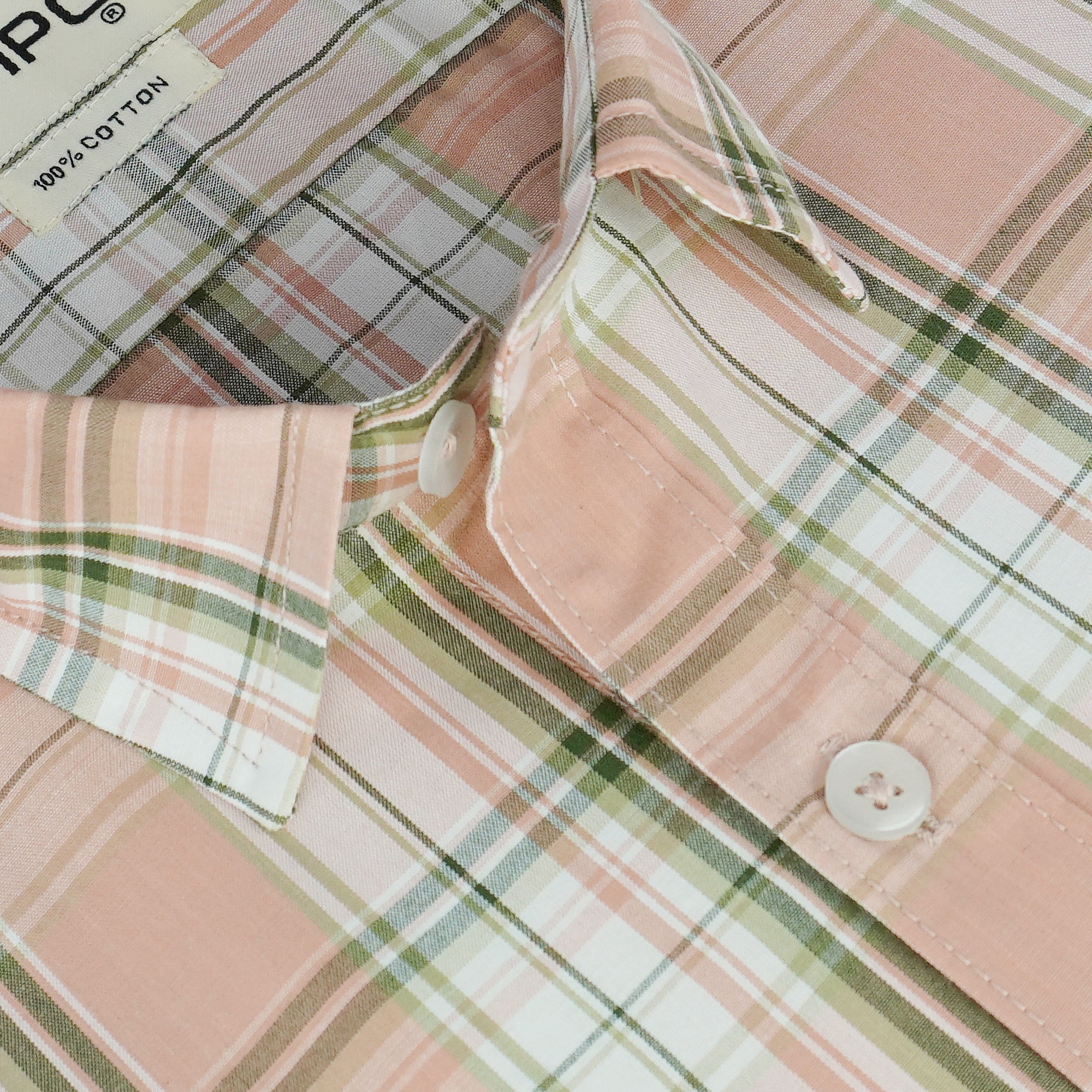 Men's 100% Cotton Checkered Half Sleeves Shirt (Peach)