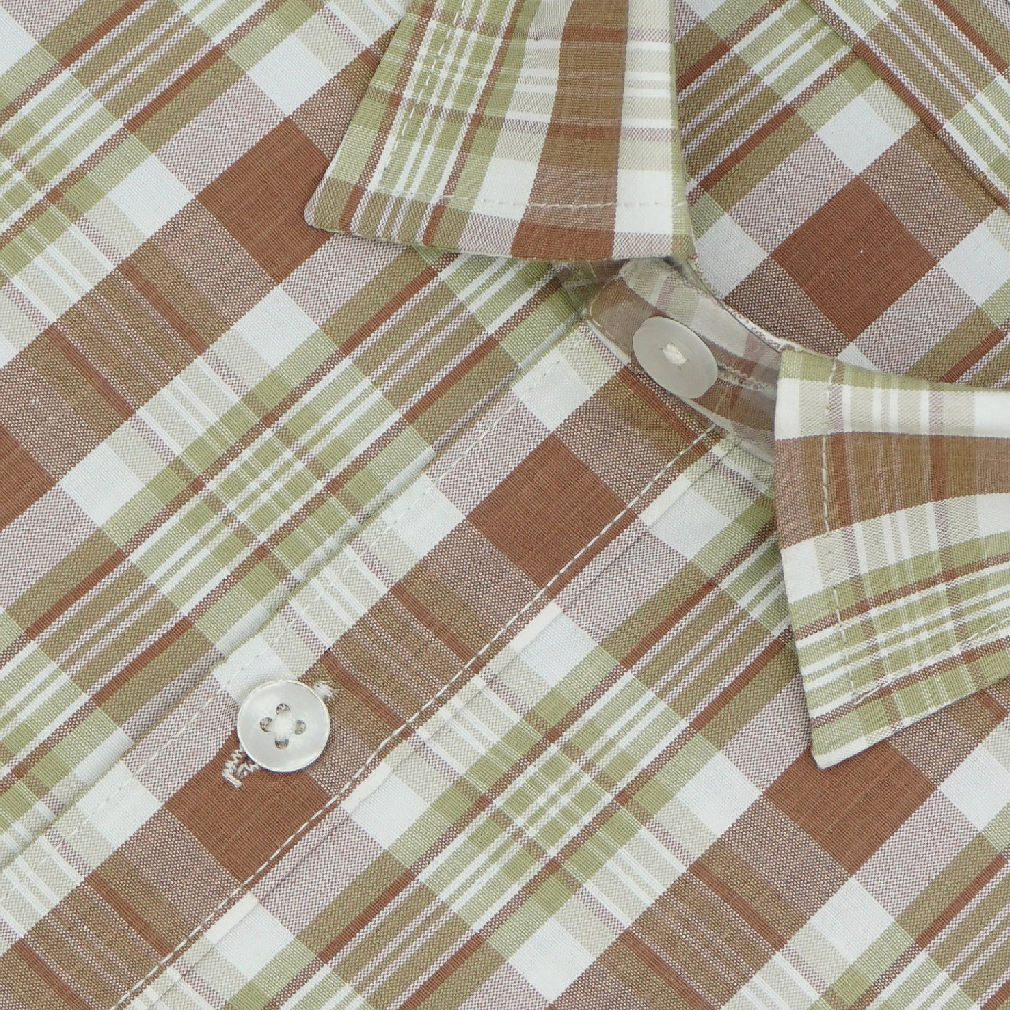 Men's 100% Cotton Checkered Half Sleeves Shirt (Brown)