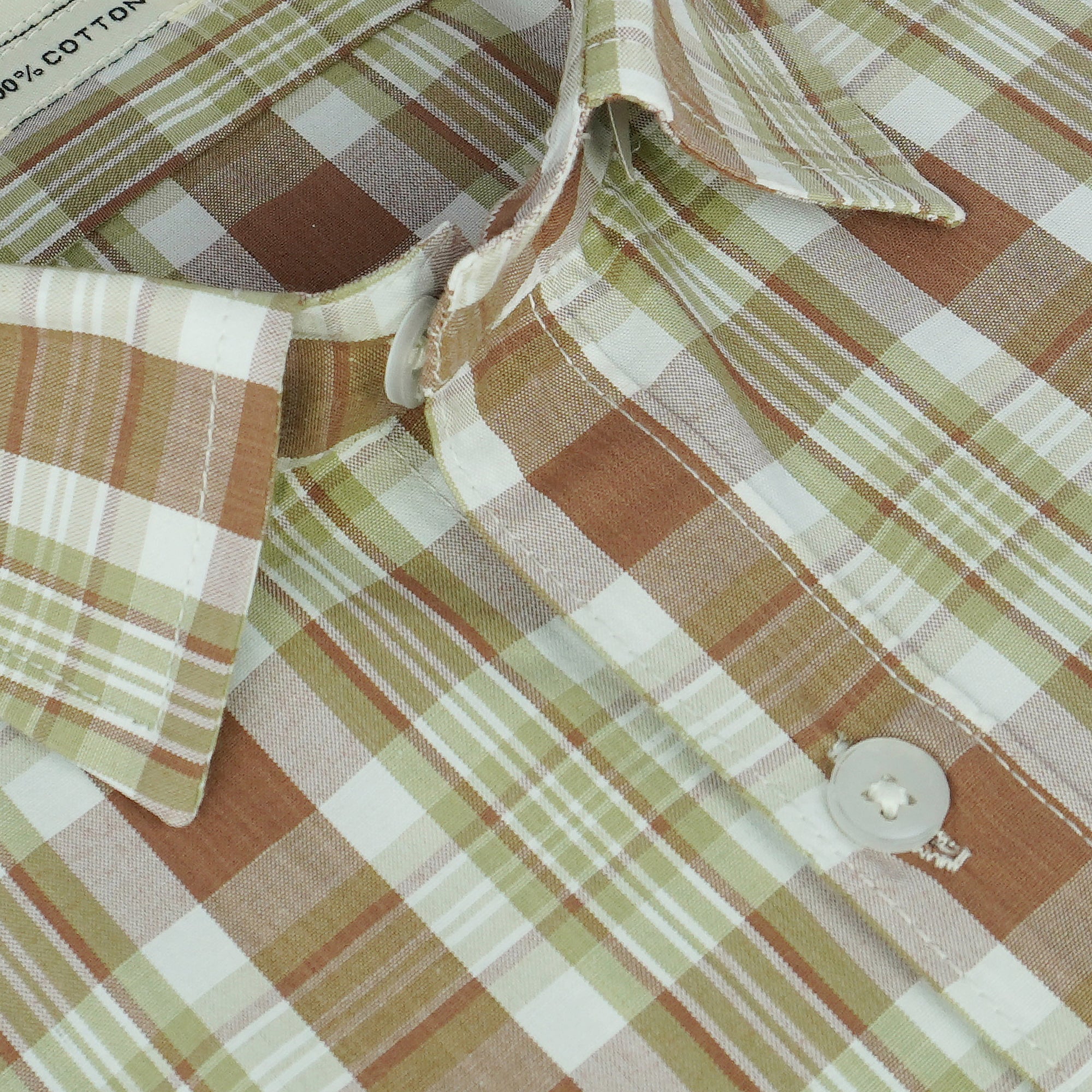 Men's 100% Cotton Checkered Half Sleeves Shirt (Brown)