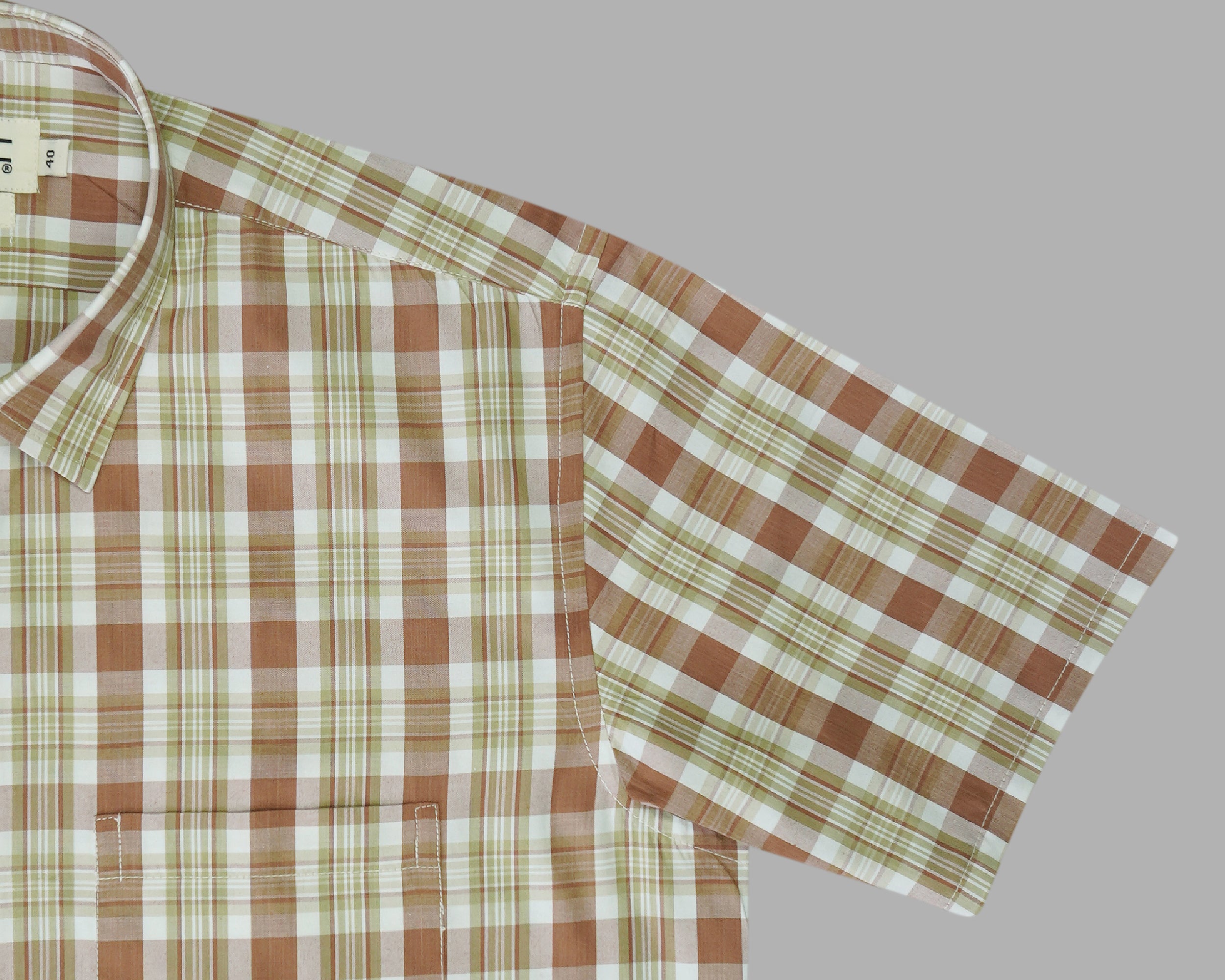 Men's 100% Cotton Checkered Half Sleeves Shirt (Brown)