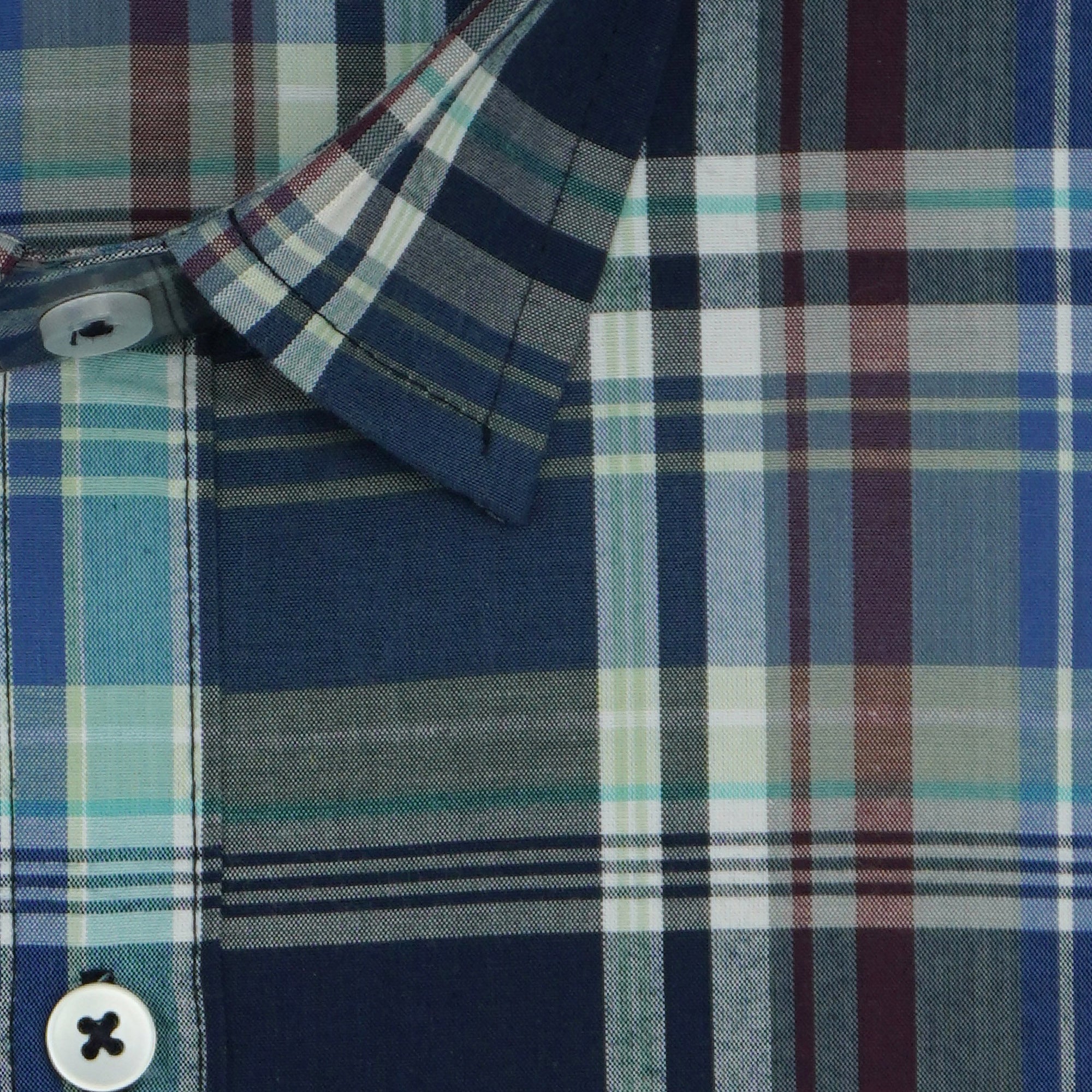 Men's 100% Cotton Checkered Half Sleeves Shirts (Blue)
