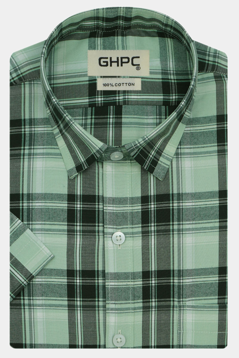 Men's 100% Cotton Checkered Half Sleeves Shirts (Sea green)