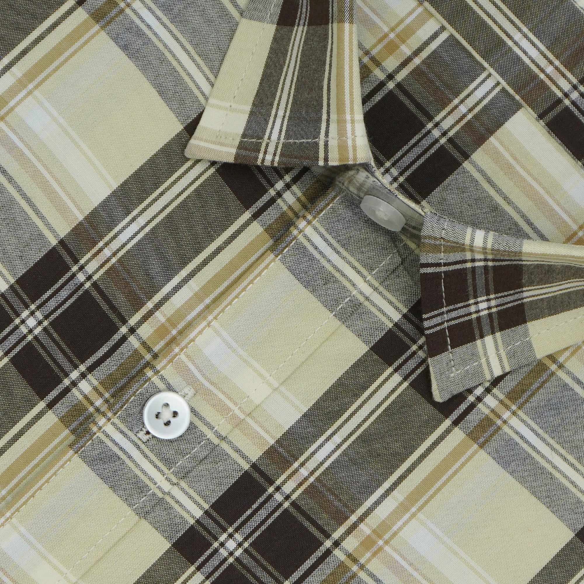 Men's 100% Cotton Checkered Half Sleeves Shirts (Brown)