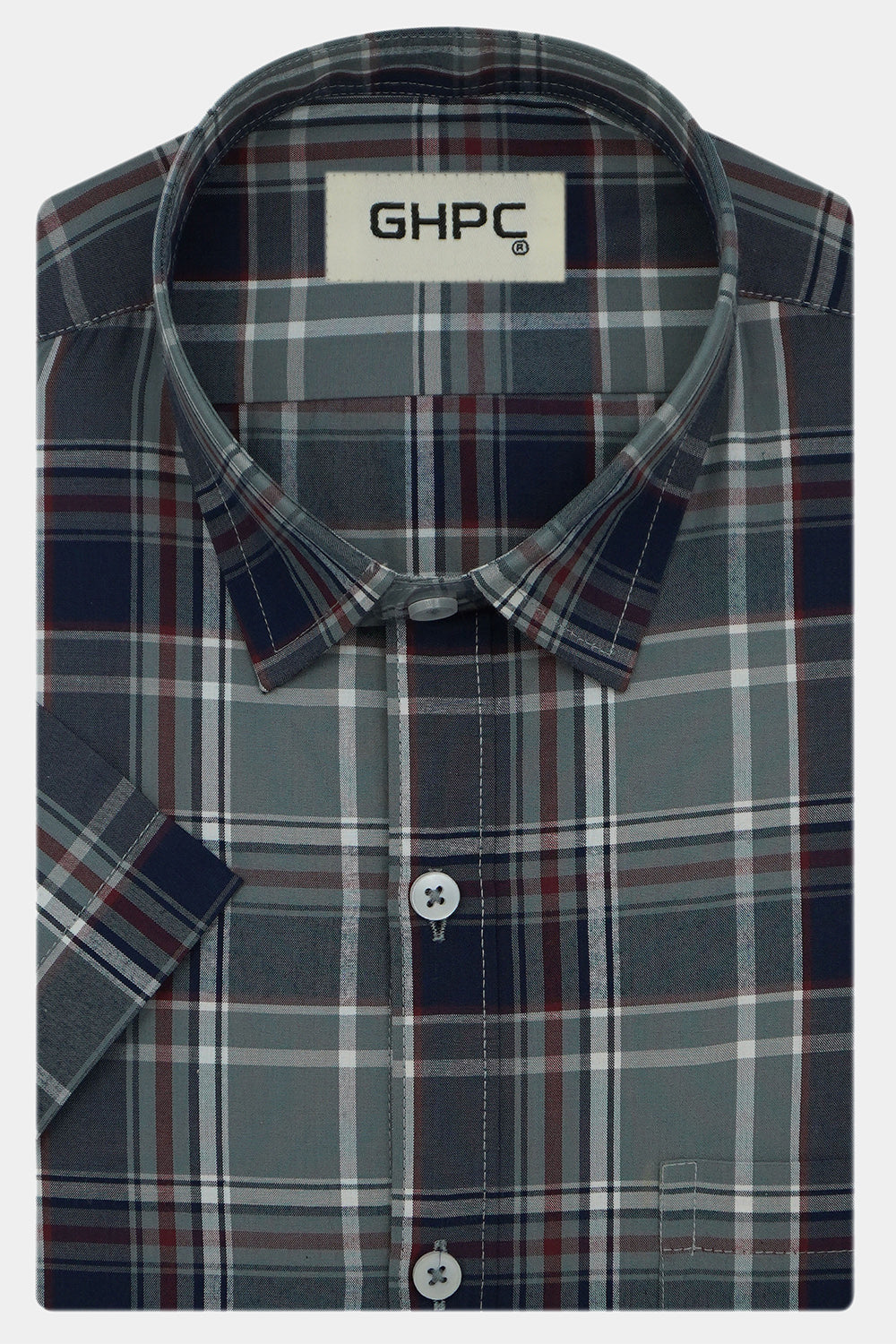 Men's 100% Cotton Checkered Half Sleeves Shirts (Grey)