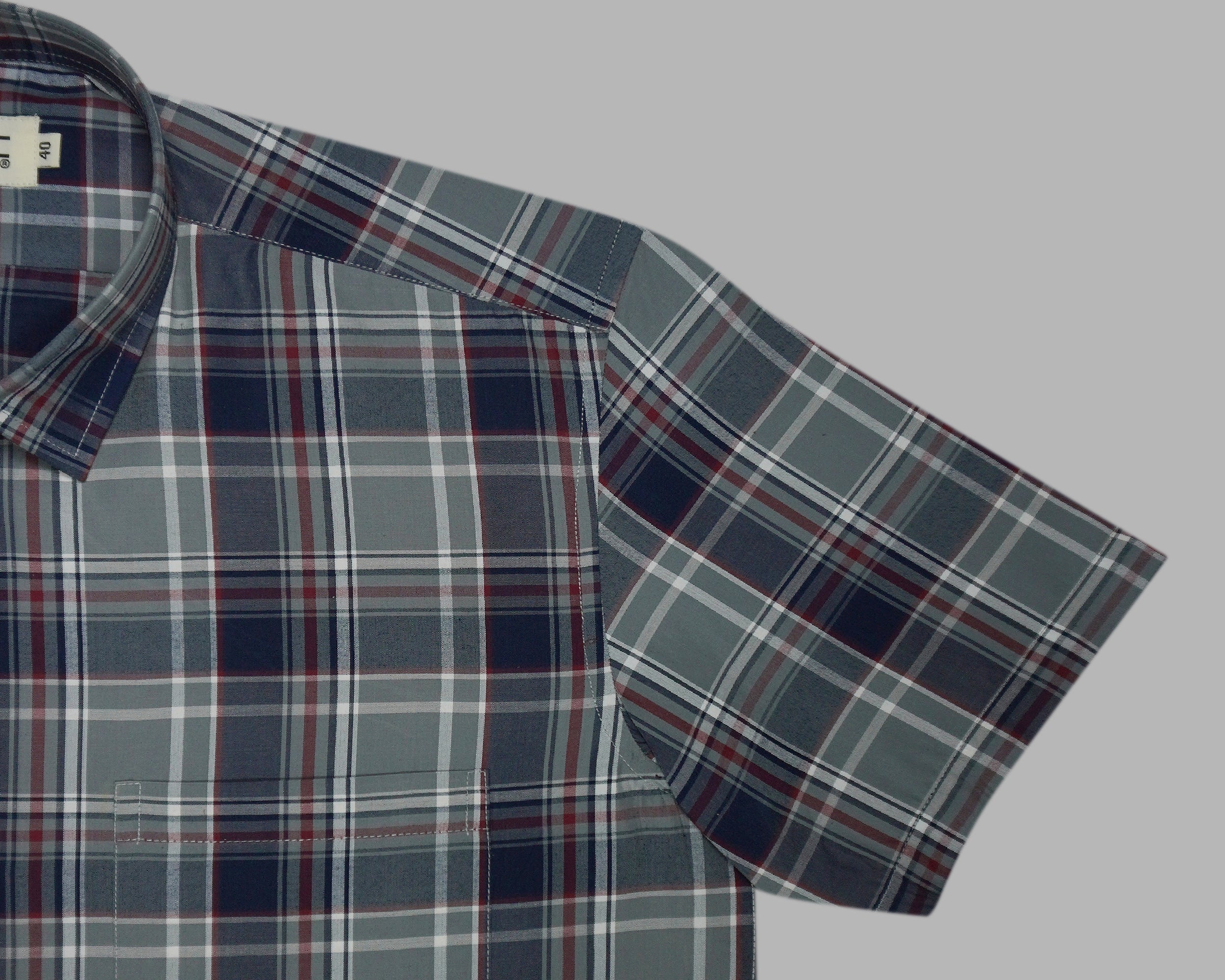 Men's 100% Cotton Checkered Half Sleeves Shirts (Grey)