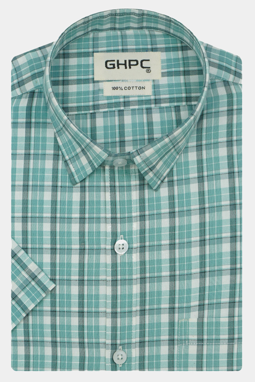 Men's 100% Cotton Checkered Half Sleeves Shirts (Sea green)