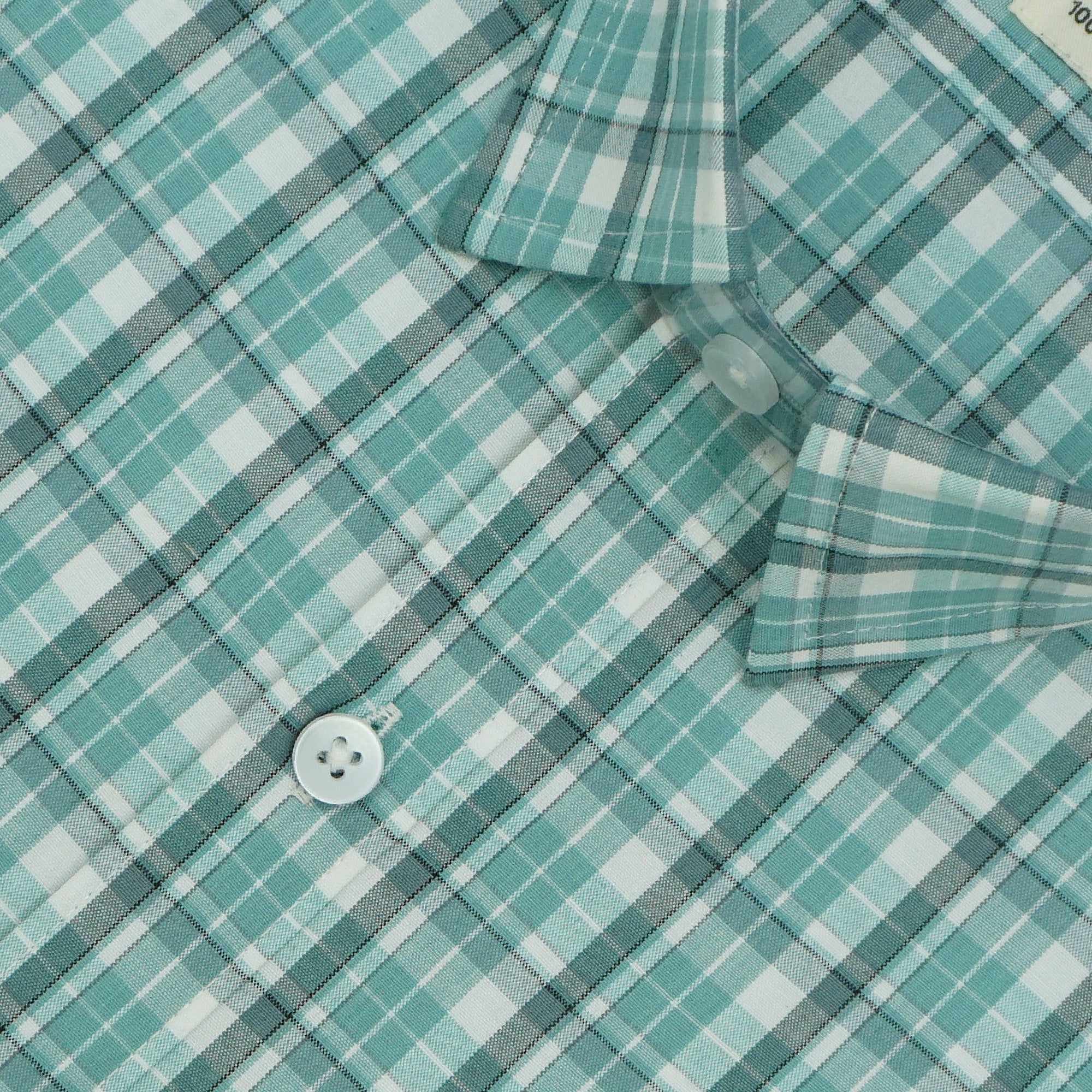 Men's 100% Cotton Checkered Half Sleeves Shirts (Sea green)