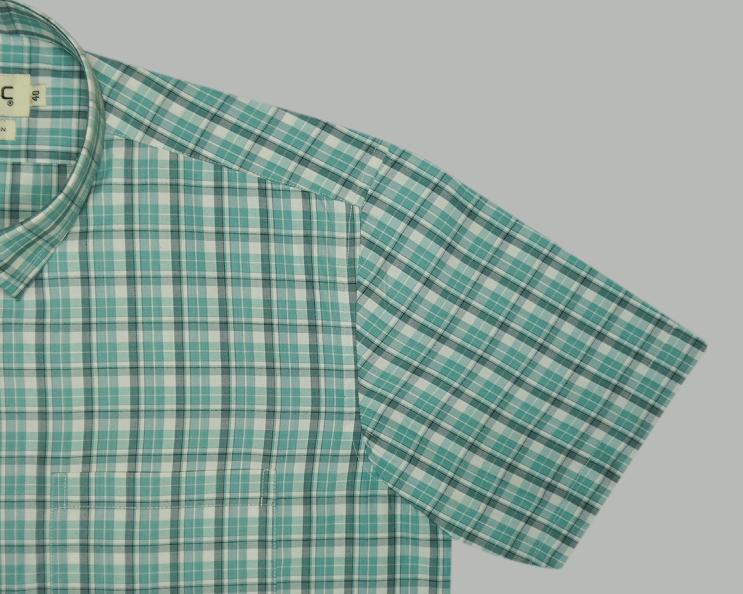 Men's 100% Cotton Checkered Half Sleeves Shirts (Sea green)