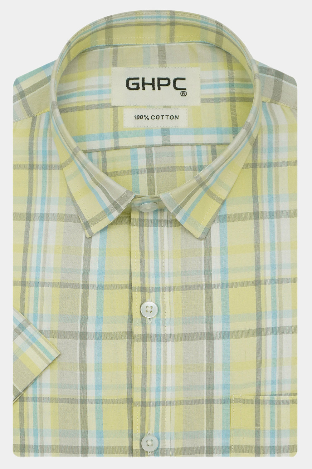 Men's 100% Cotton Checkered Half Sleeves Shirts (Yellow)