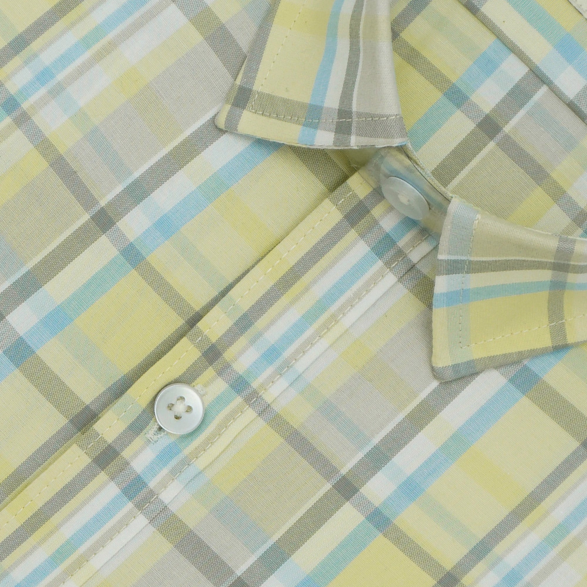 Men's 100% Cotton Checkered Half Sleeves Shirts (Yellow)