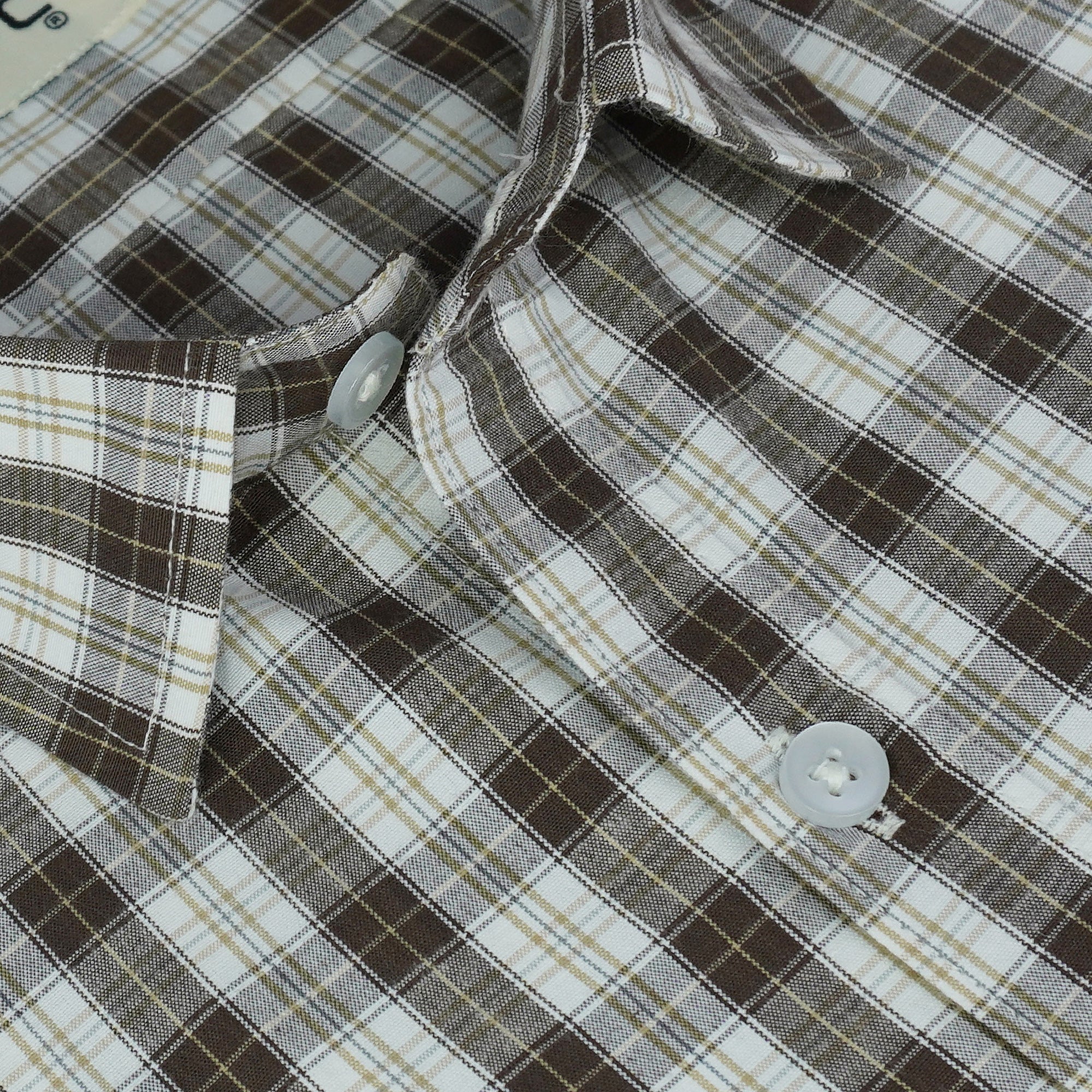 Men's 100% Cotton Checkered Half Sleeves Shirts (Khaki)