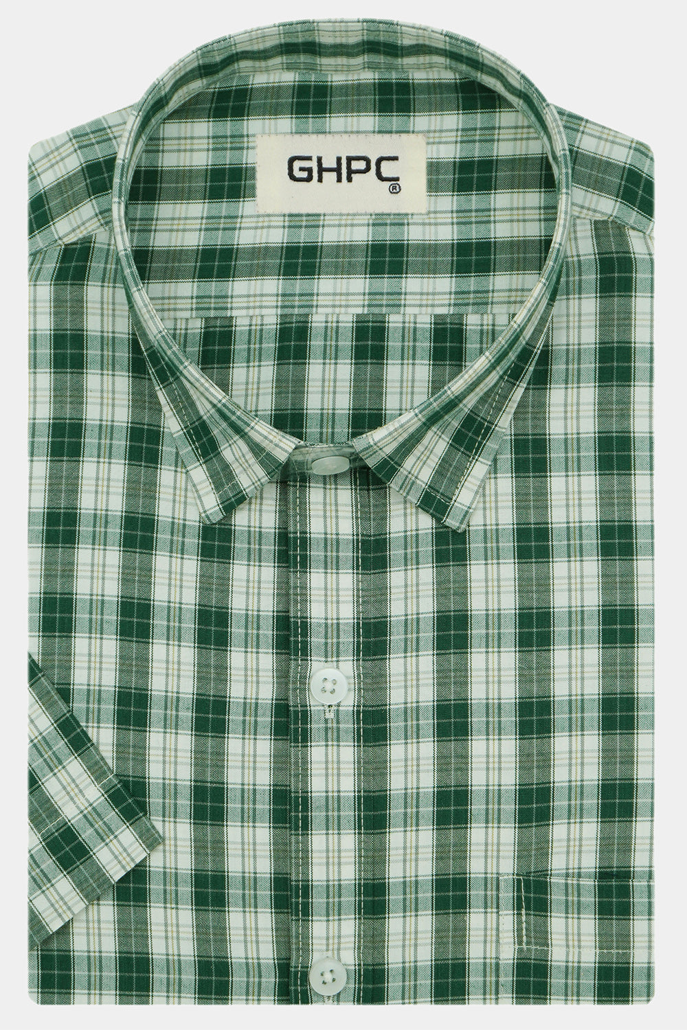 Men's 100% Cotton Checkered Half Sleeves Shirts (Green)