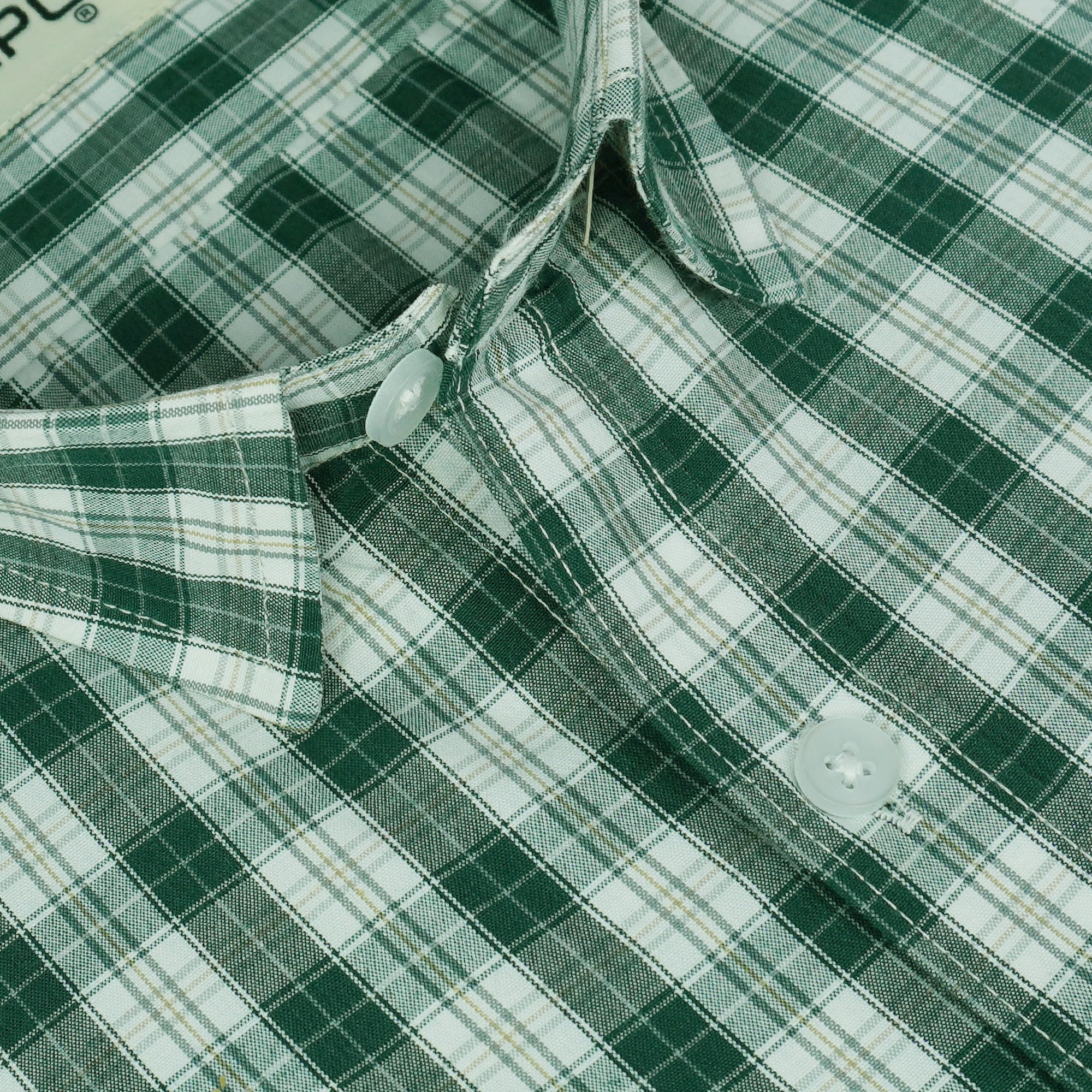 Men's 100% Cotton Checkered Half Sleeves Shirts (Green)