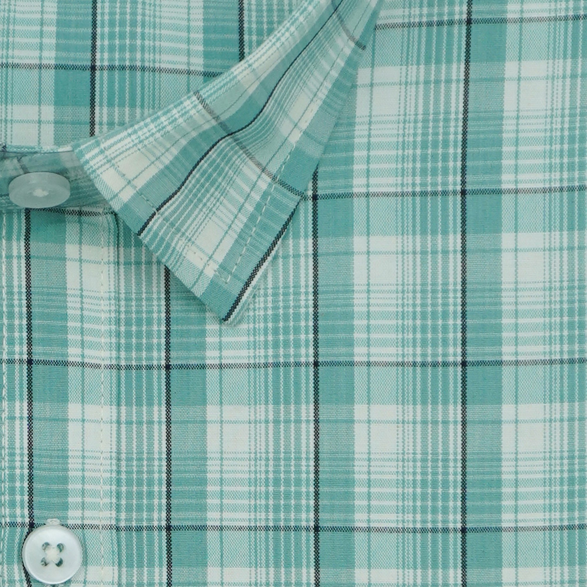 Men's 100% Cotton Checkered Half Sleeves Shirts (Sea green)
