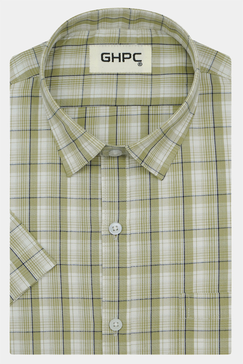 Men's 100% Cotton Checkered Half Sleeves Shirts (Olive)
