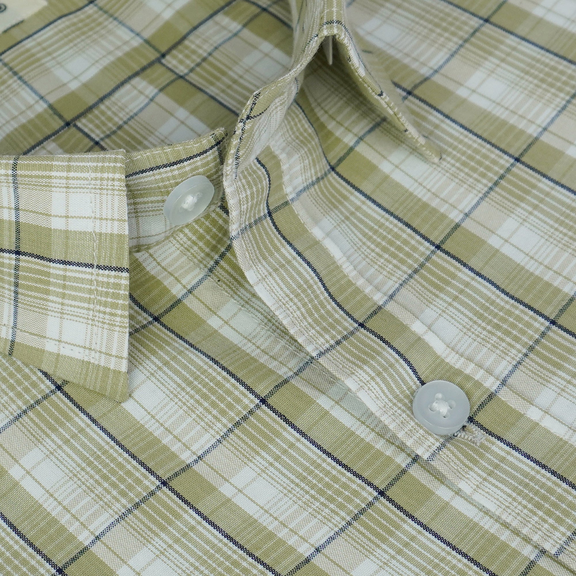 Men's 100% Cotton Checkered Half Sleeves Shirts (Olive)