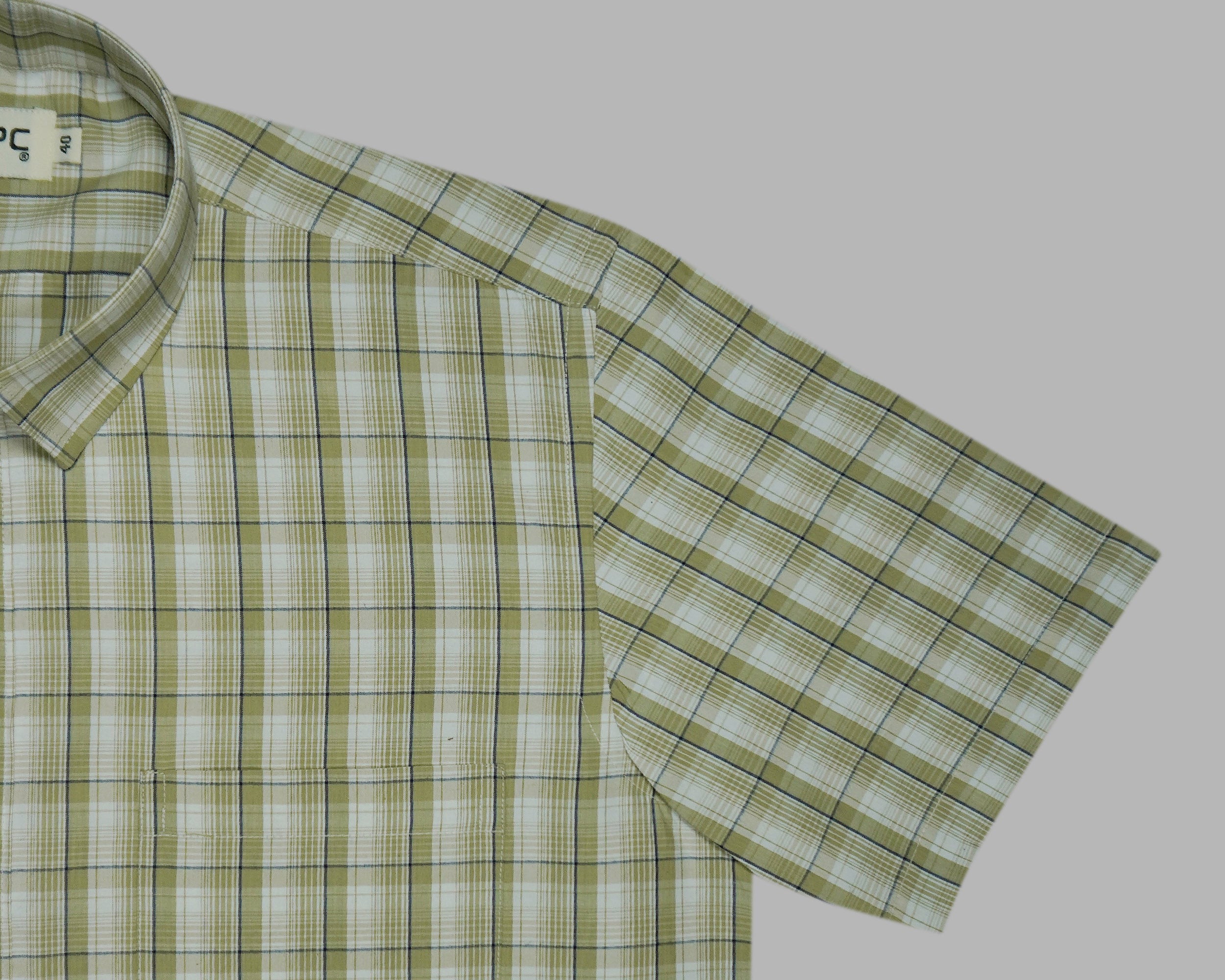 Men's 100% Cotton Checkered Half Sleeves Shirts (Olive)
