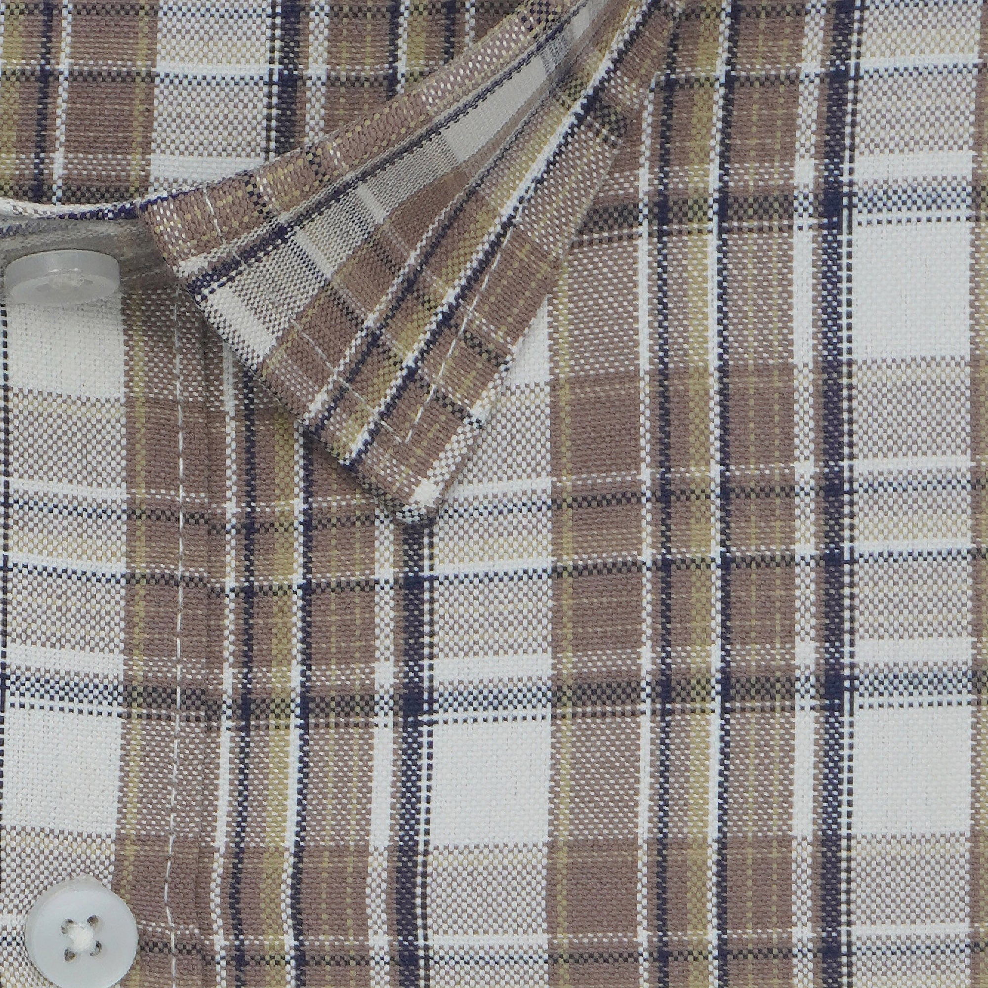 Men's Cotton Linen Checkered Half Sleeves Shirts (Brown)