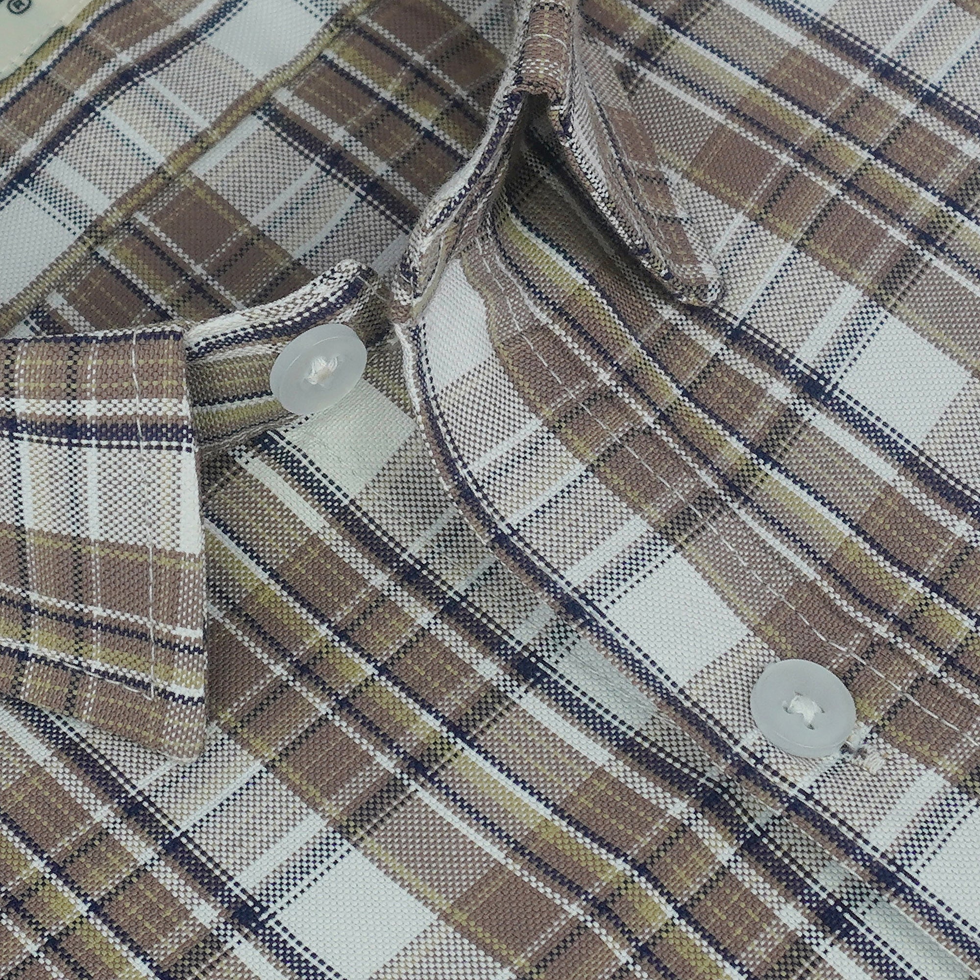 Men's Cotton Linen Checkered Half Sleeves Shirts (Brown)
