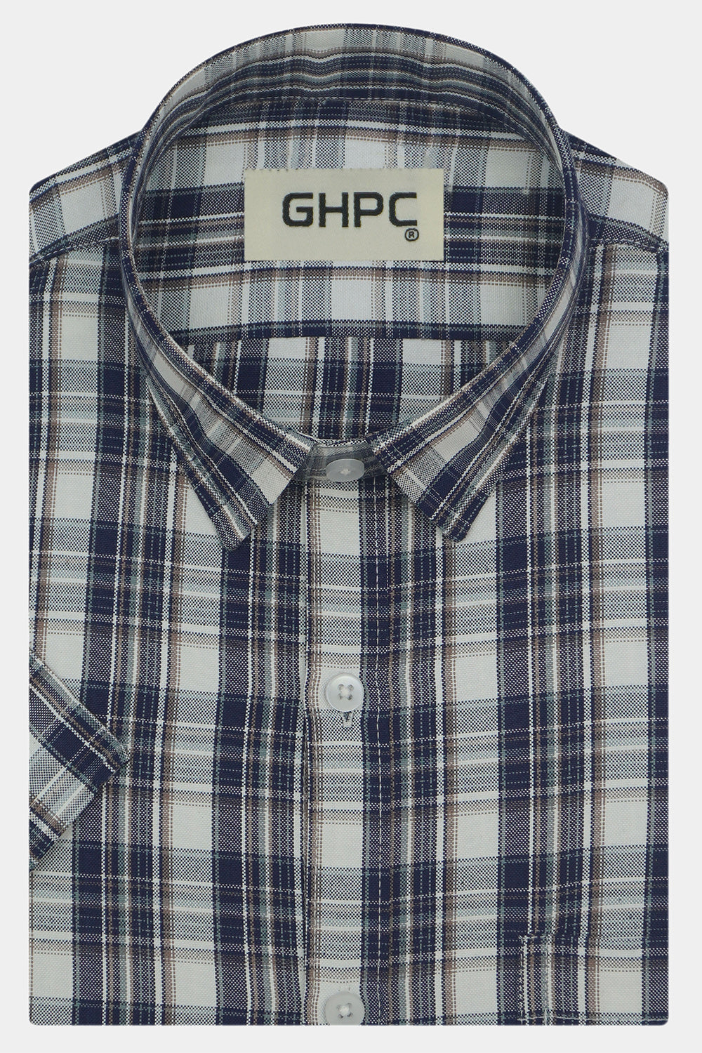 Men's Cotton Linen Checkered Half Sleeves Shirts (Blue)