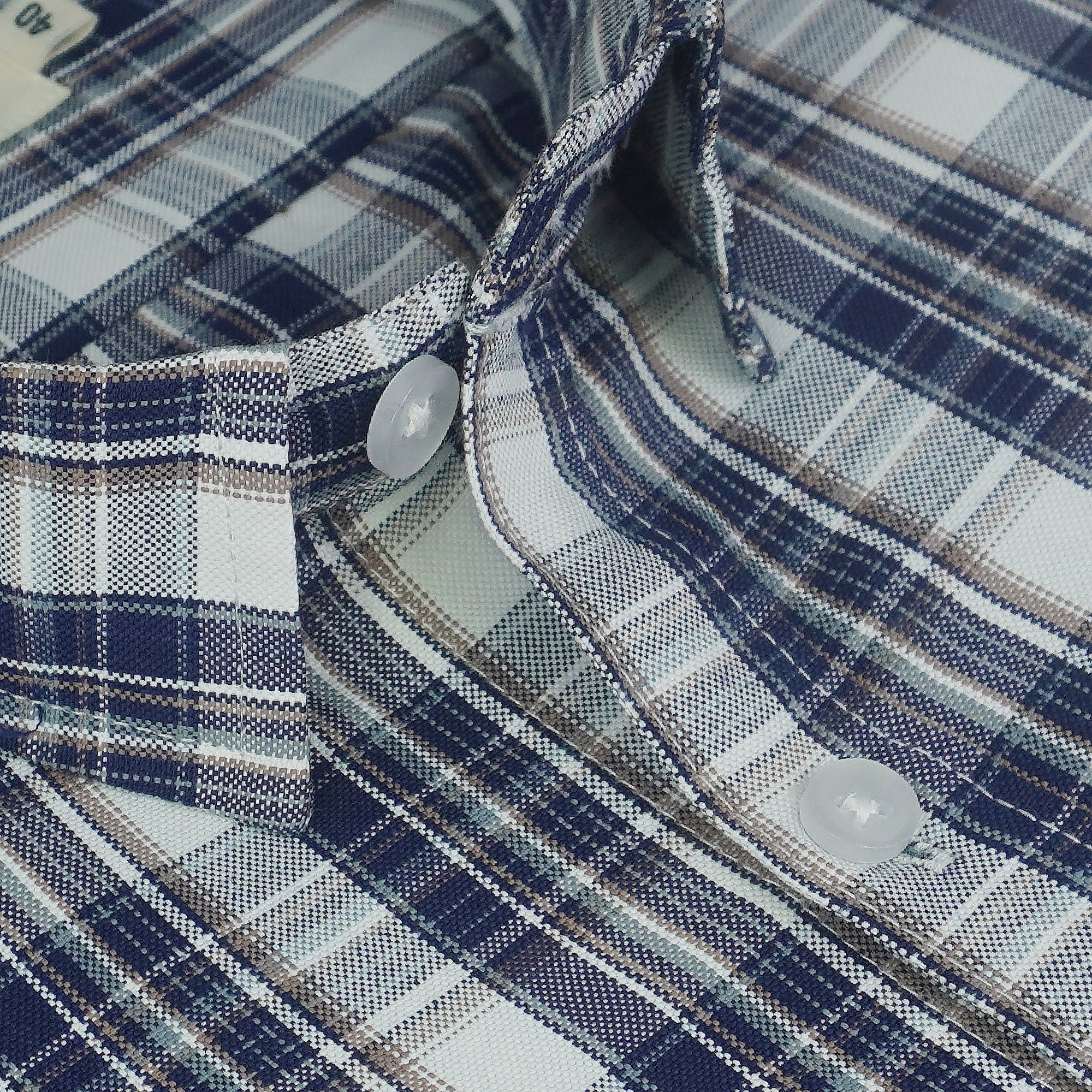 Men's Cotton Linen Checkered Half Sleeves Shirts (Blue)