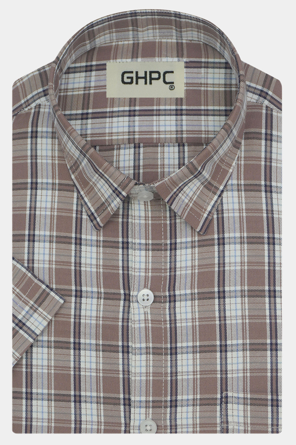 Men's Cotton Linen Checkered Half Sleeves Shirts (Brown)