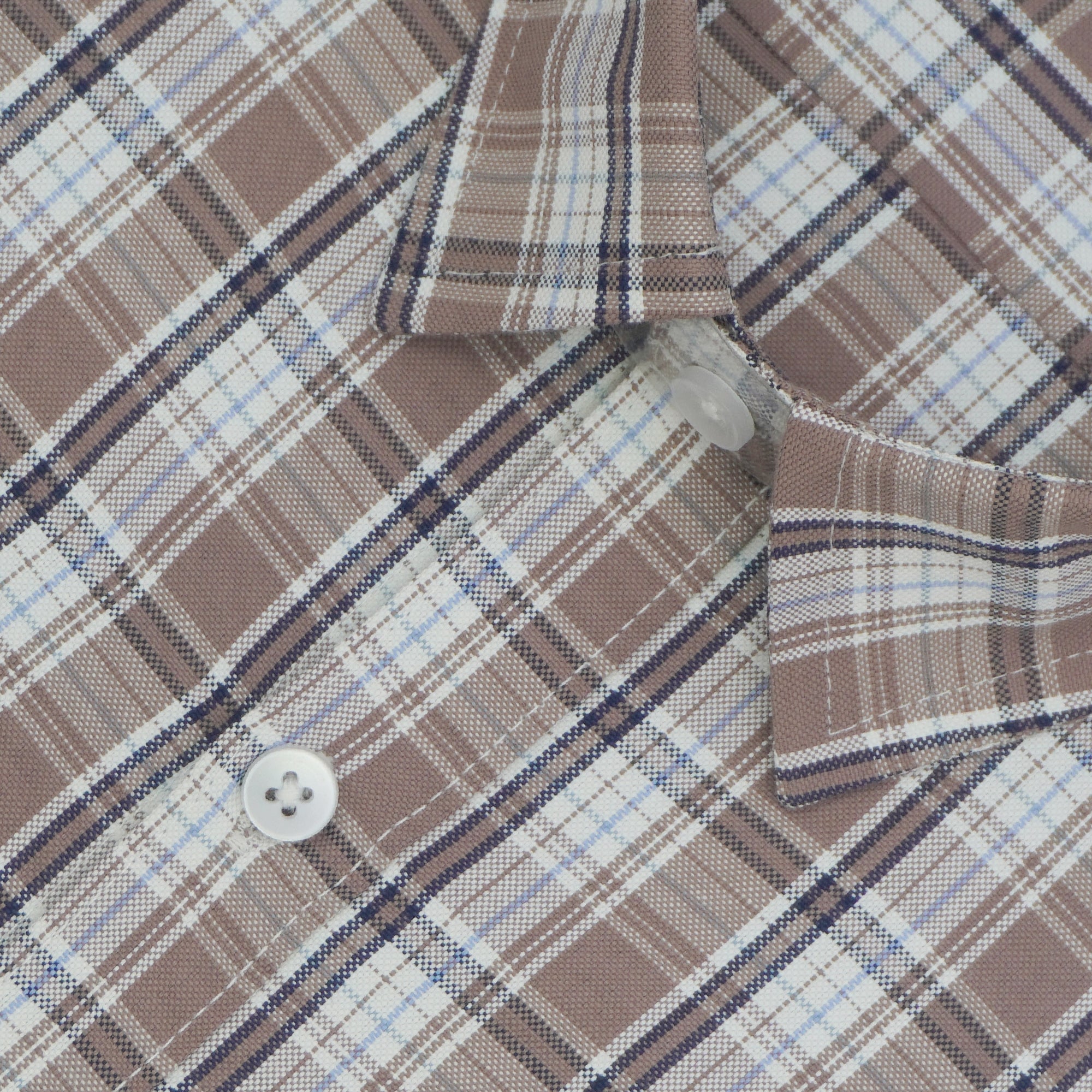 Men's Cotton Linen Checkered Half Sleeves Shirts (Brown)