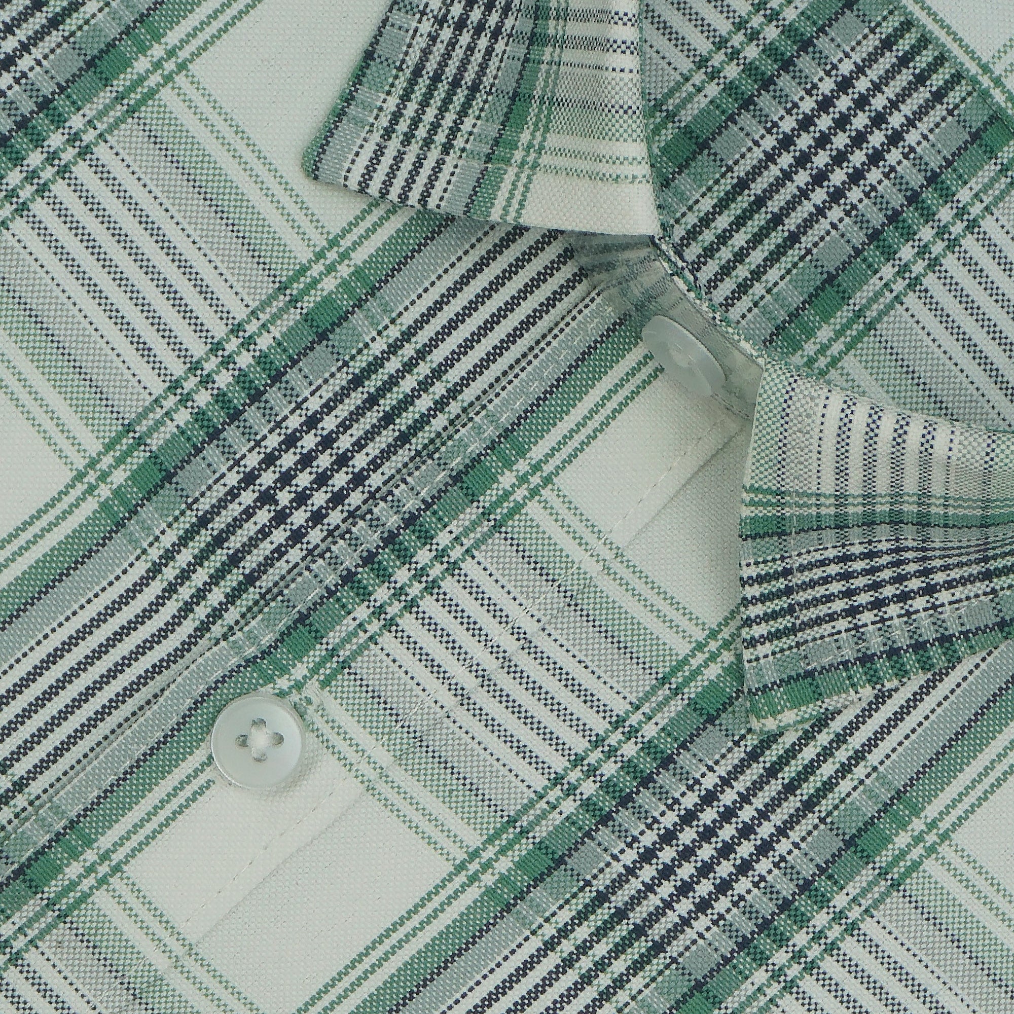 Men's Cotton Linen Checkered Half Sleeves Shirts (Green)