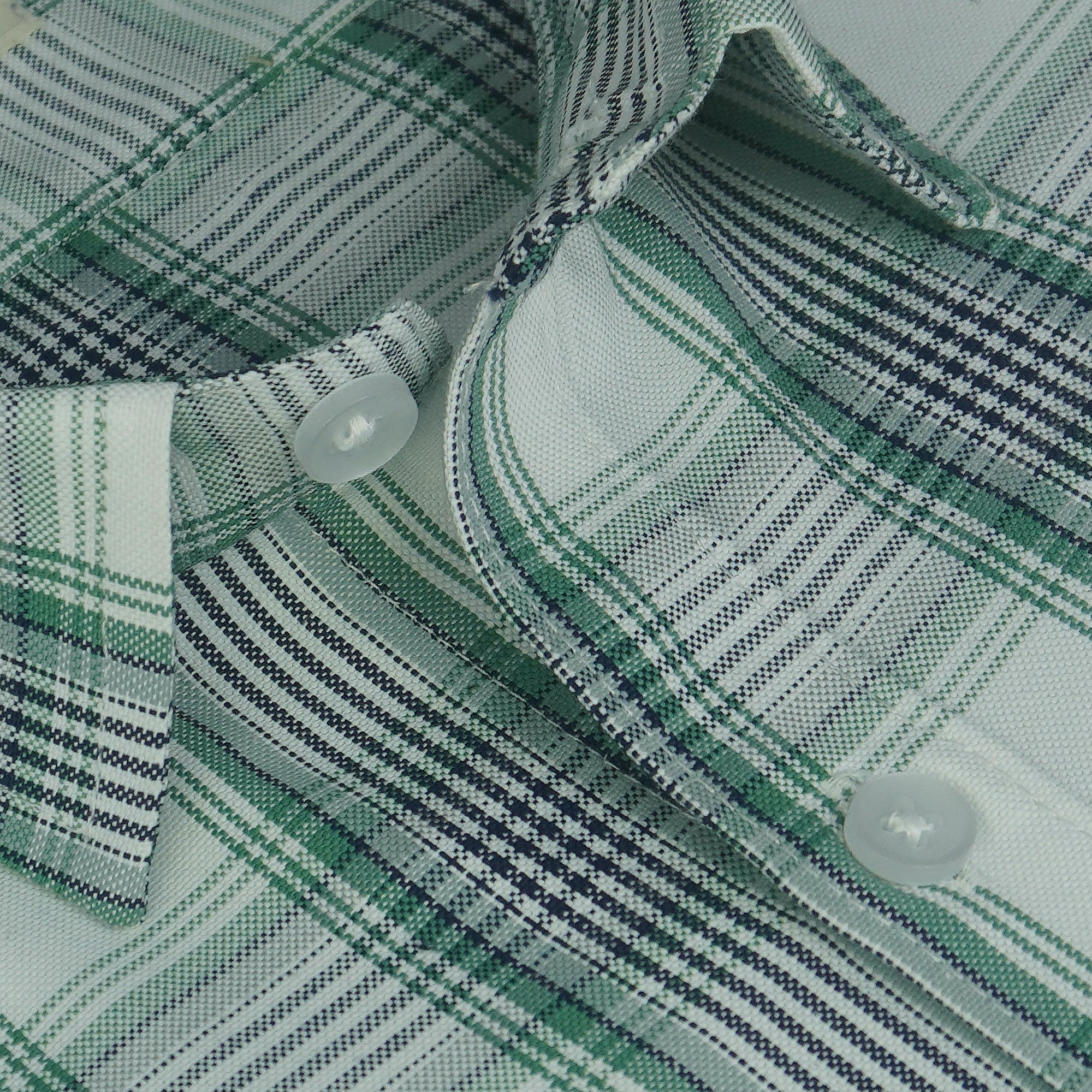 Men's Cotton Linen Checkered Half Sleeves Shirts (Green)