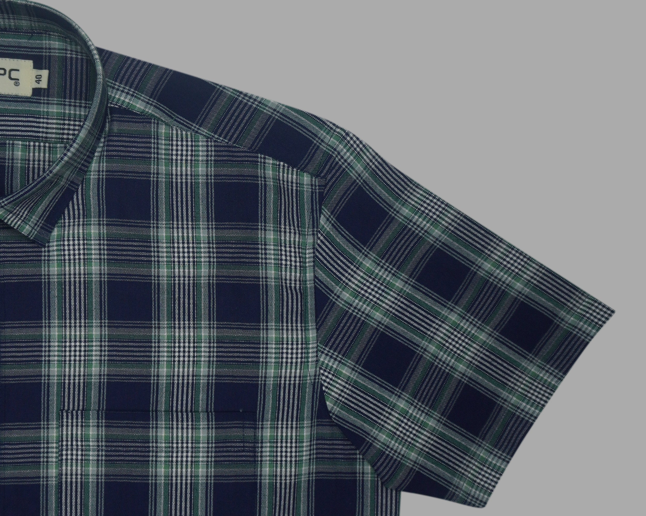 Men's Cotton Linen Checkered Half Sleeves Shirts (Blue)