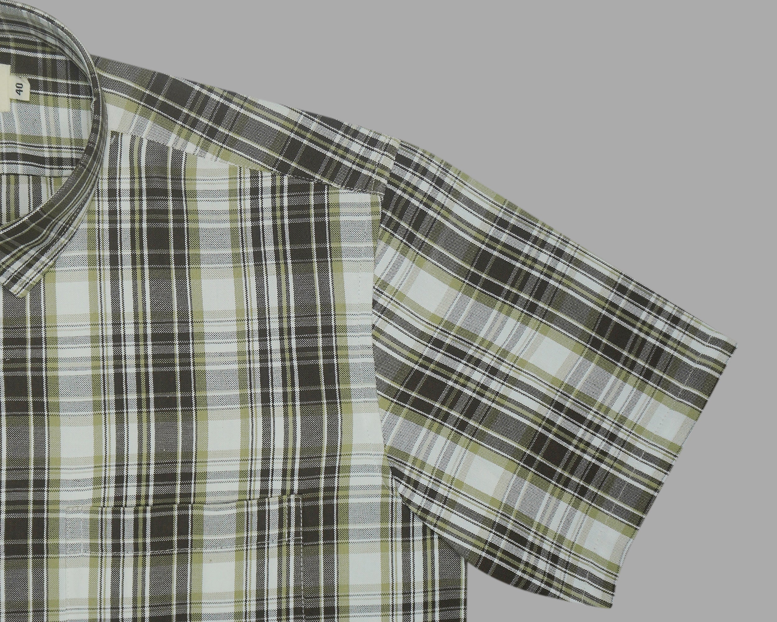 Men's Cotton Linen Checkered Half Sleeves Shirts (Khaki)