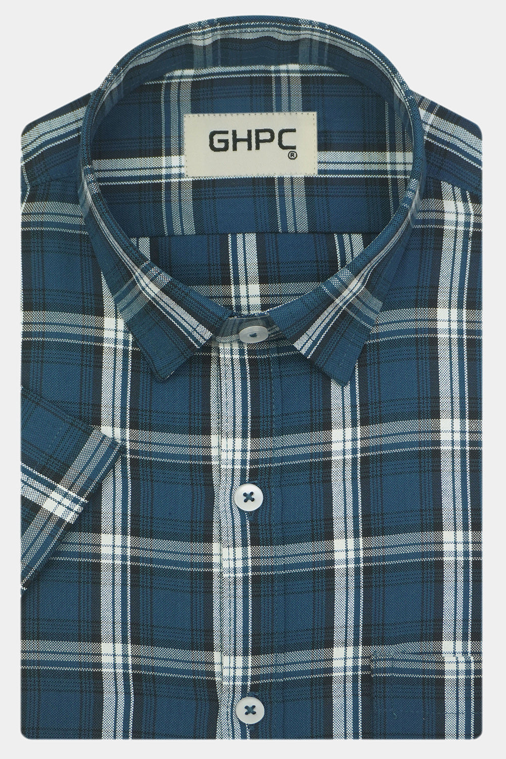 Men's Cotton Linen Checkered Half Sleeves Shirts (Blue)