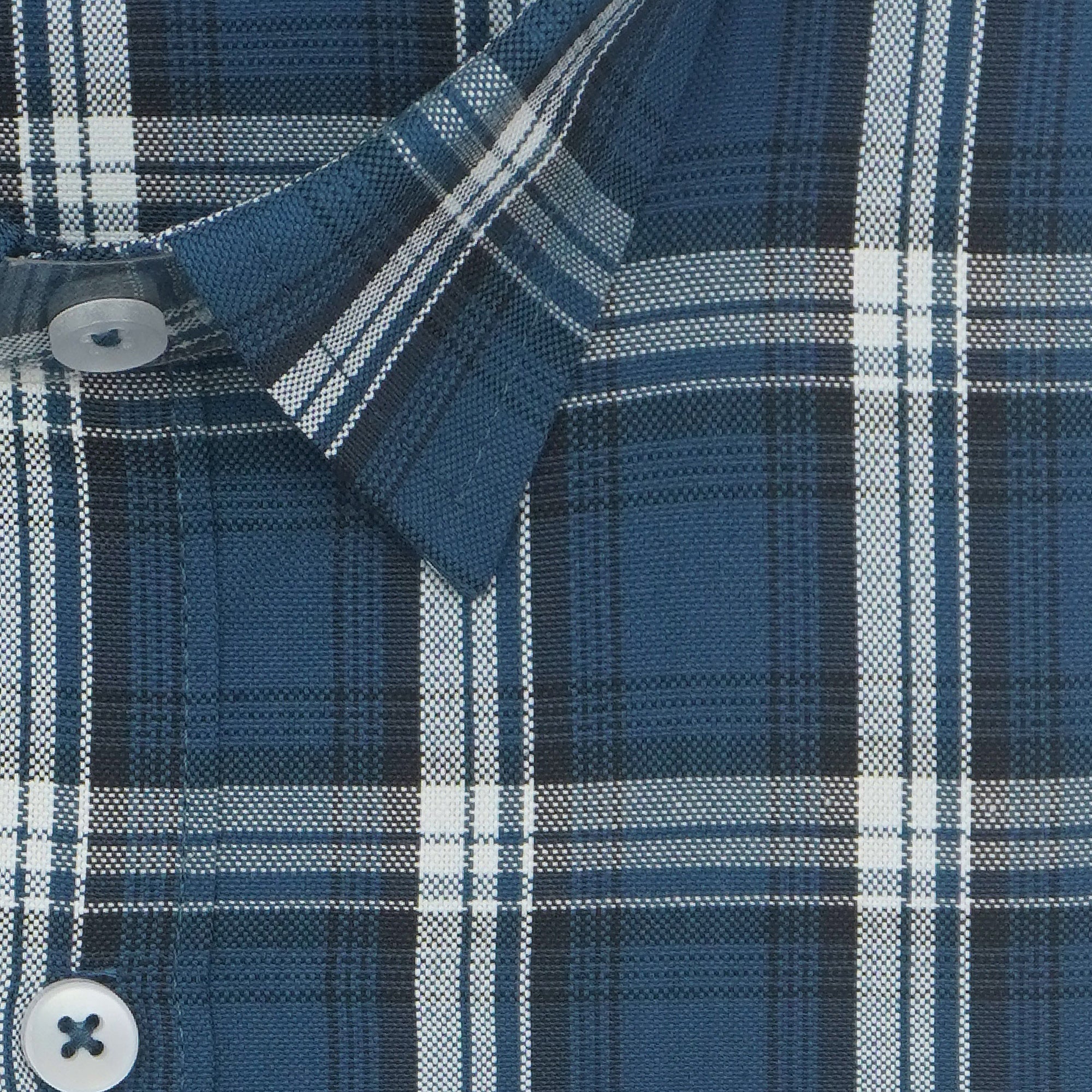 Men's Cotton Linen Checkered Half Sleeves Shirts (Blue)
