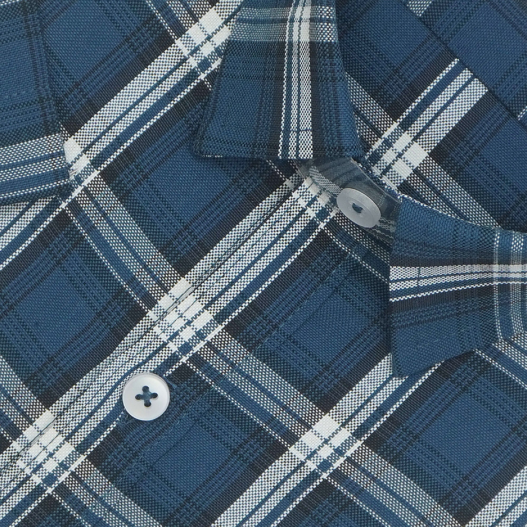 Men's Cotton Linen Checkered Half Sleeves Shirts (Blue)