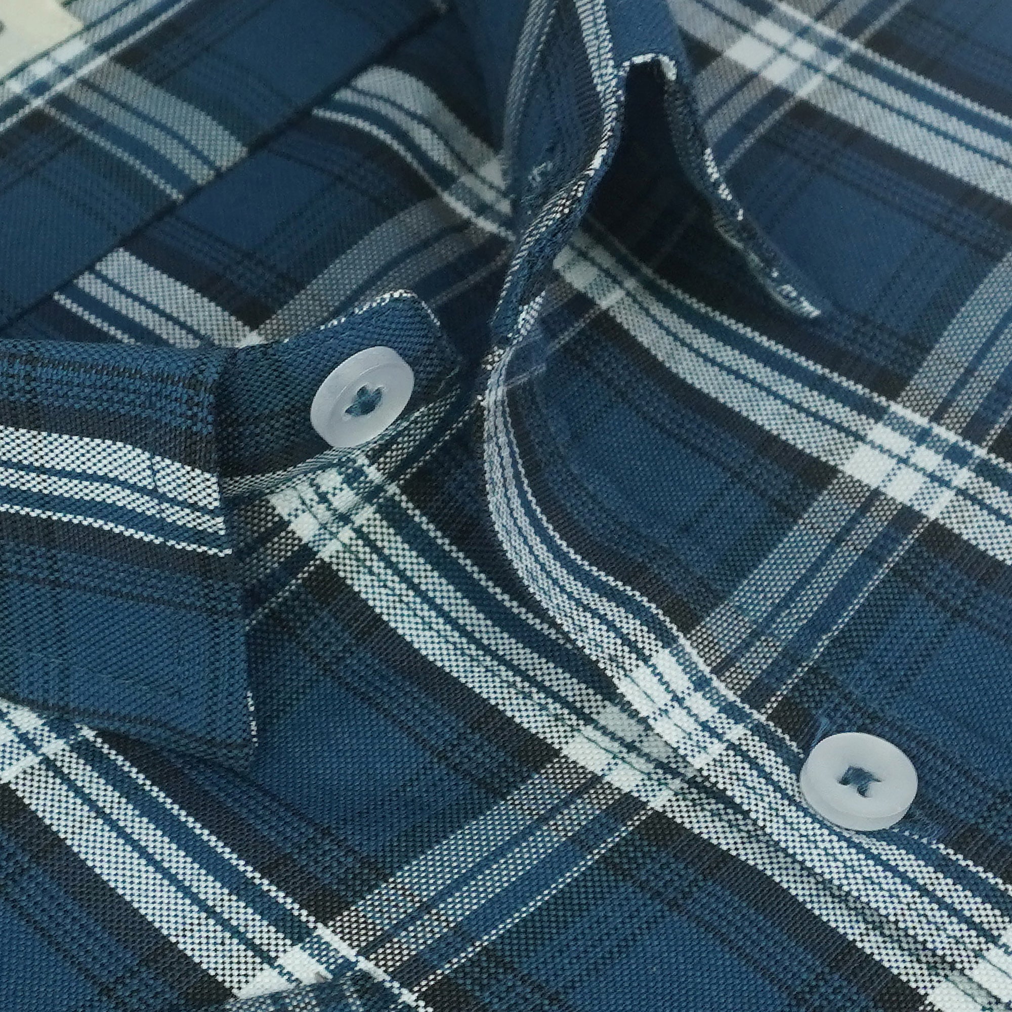 Men's Cotton Linen Checkered Half Sleeves Shirts (Blue)