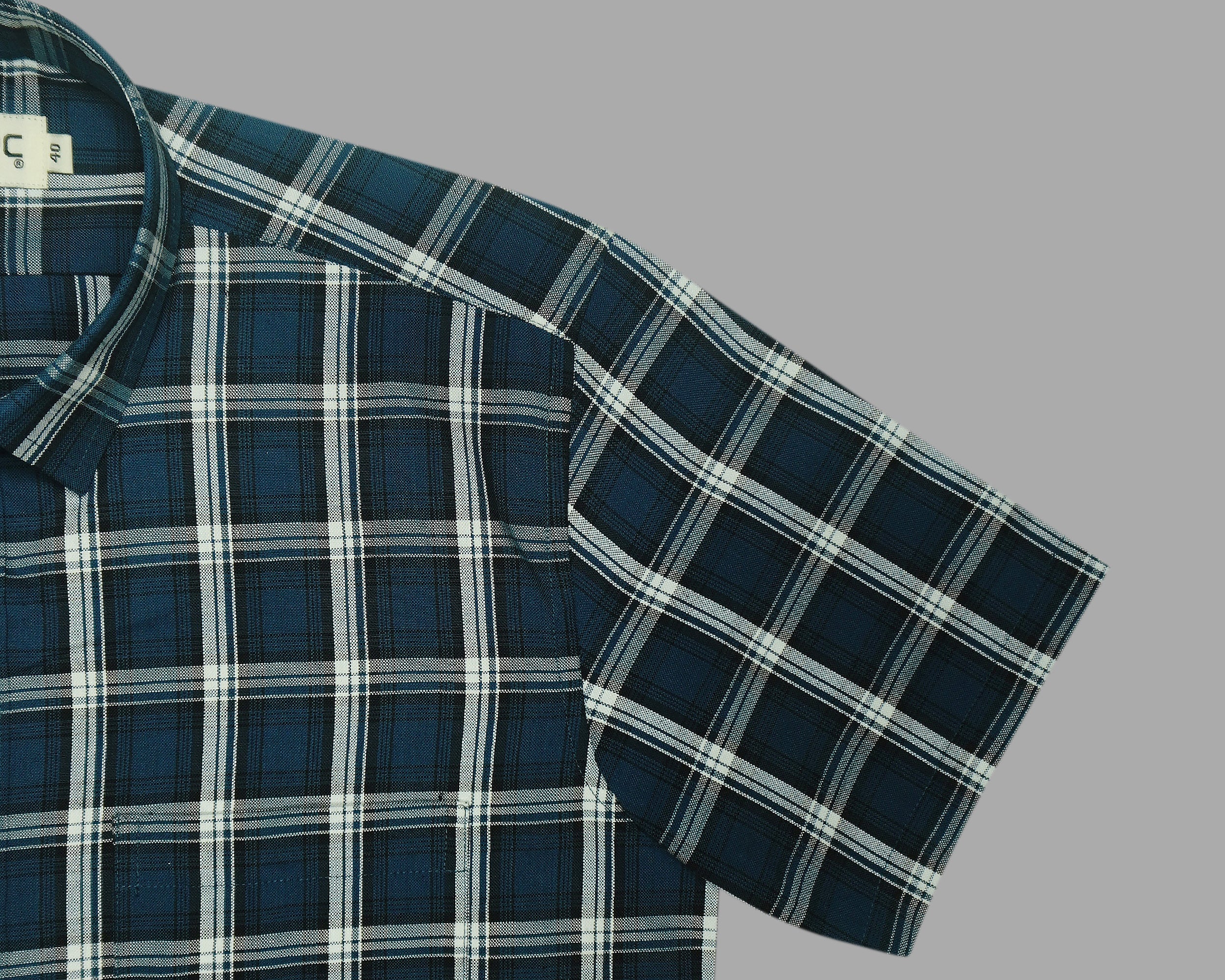 Men's Cotton Linen Checkered Half Sleeves Shirts (Blue)