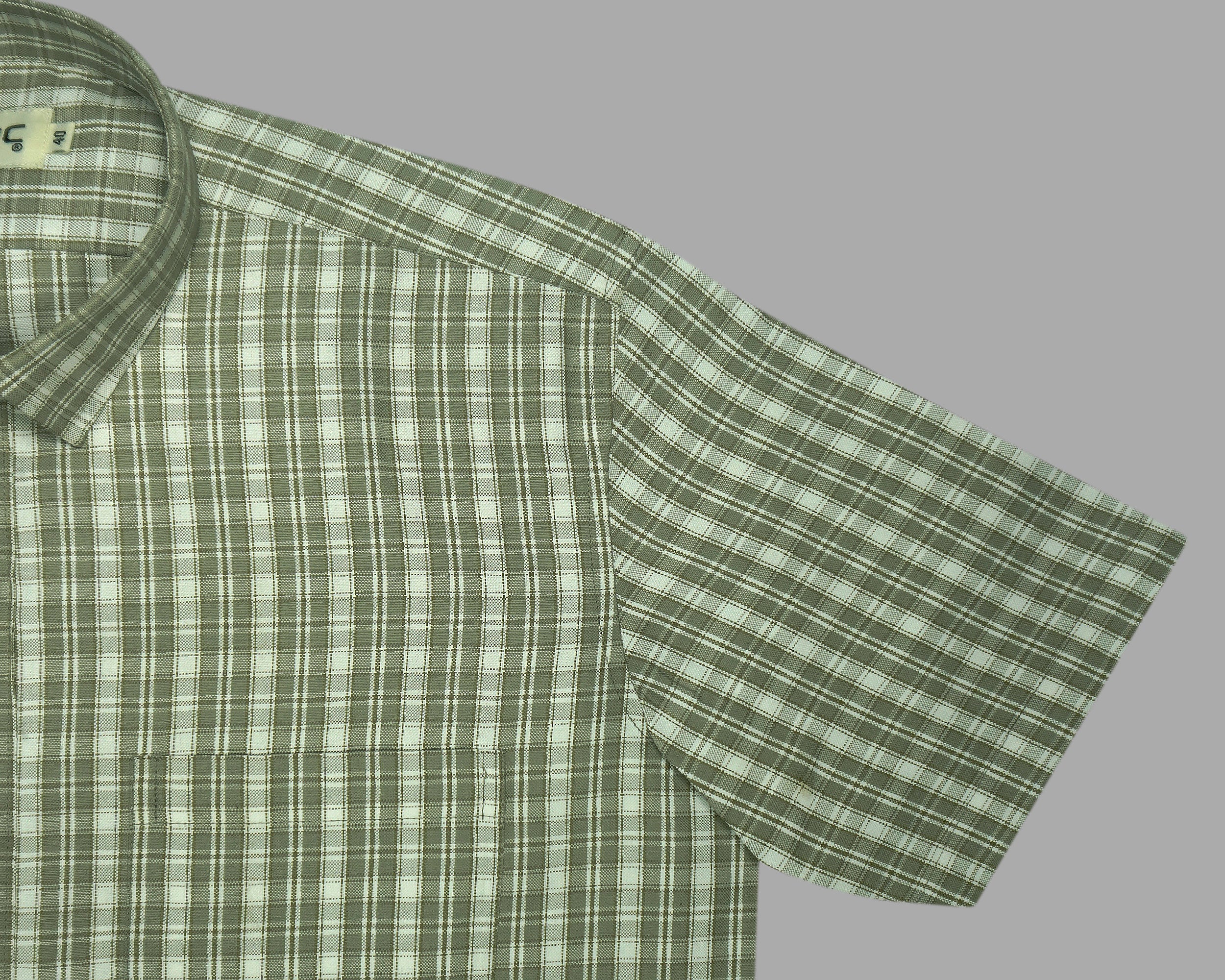 Men's Cotton Linen Checkered Half Sleeves Shirts (Beige)