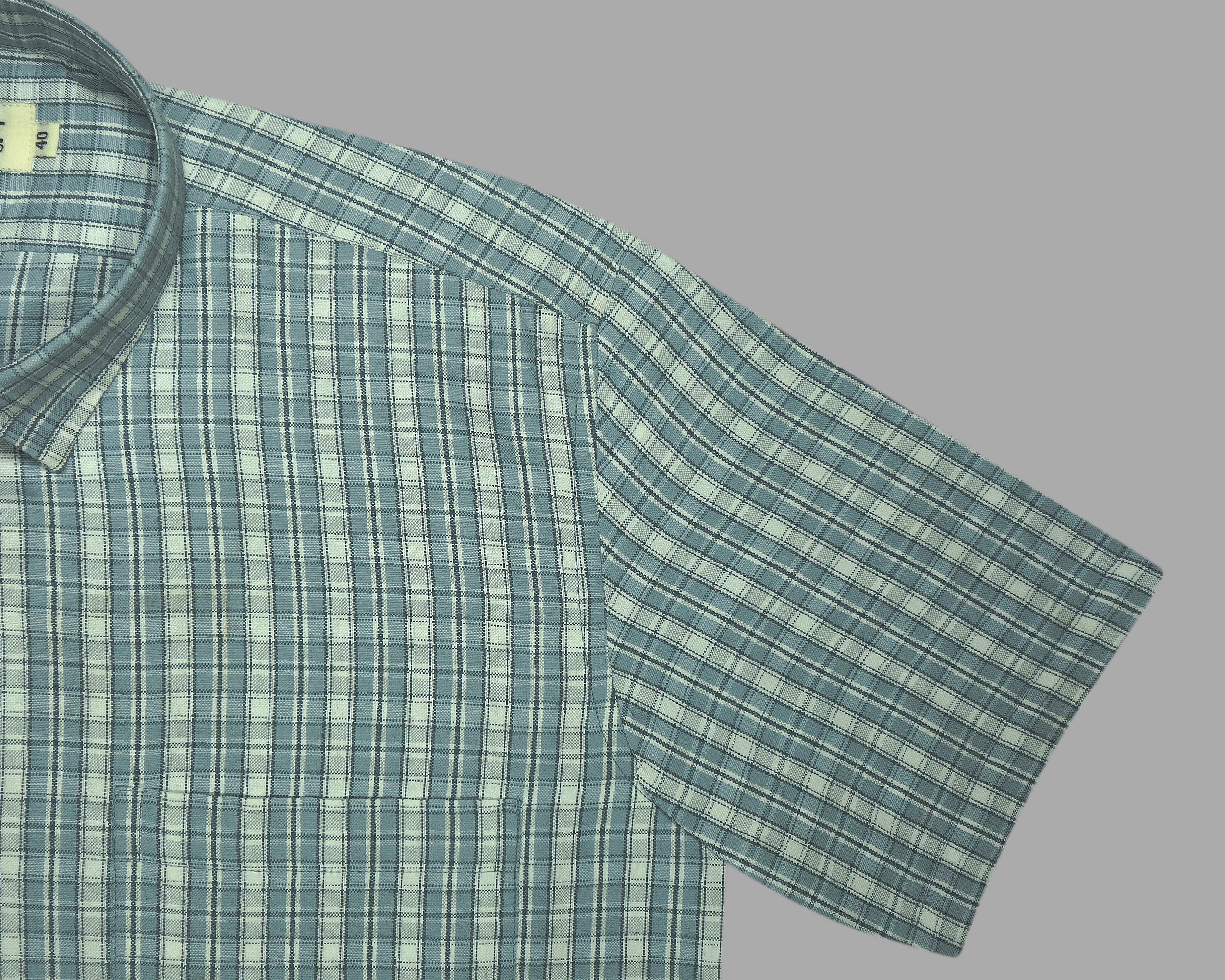 Men's Cotton Linen Checkered Half Sleeves Shirts (Grey)