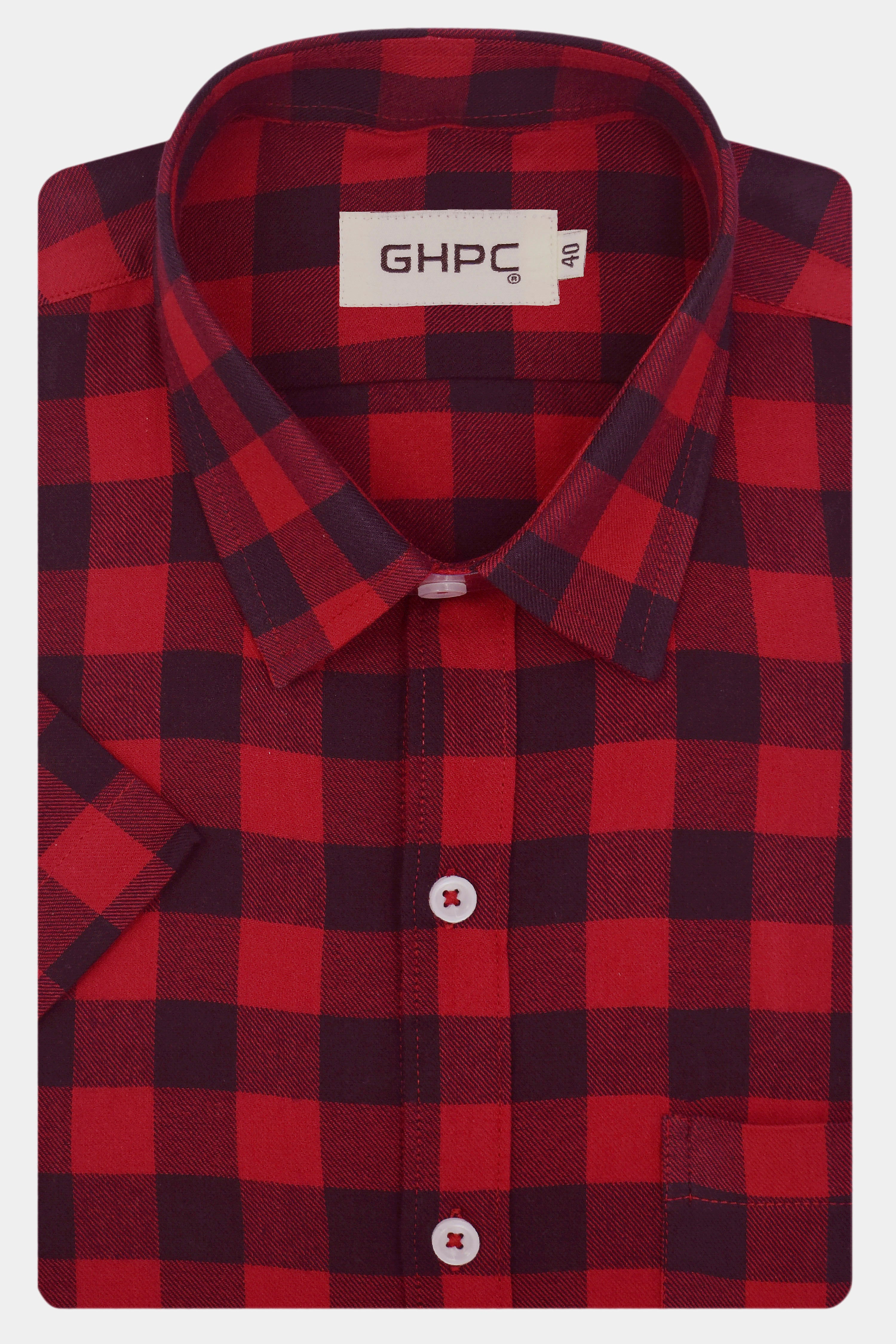 Men's 100% Cotton Gingham Checkered Half Sleeves Shirt (Red)
