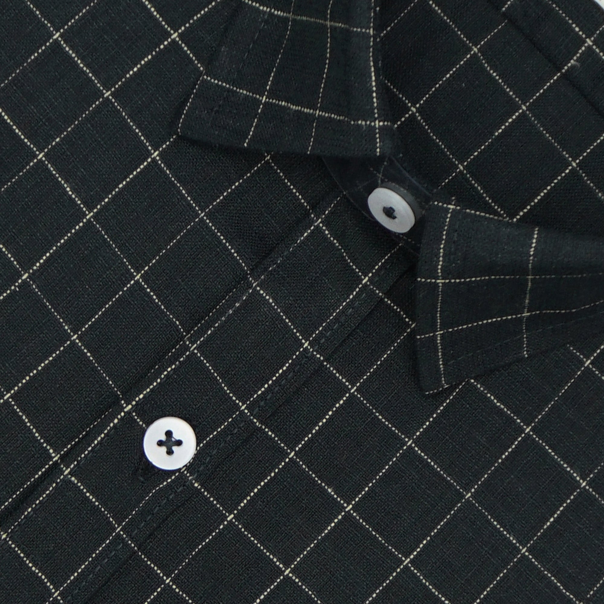Men's Cotton Linen Checkered Half Sleeves Shirt (Black)