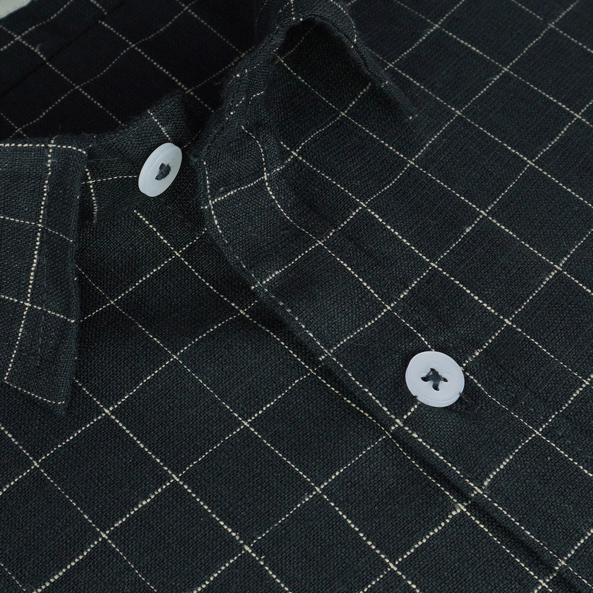 Men's Cotton Linen Checkered Half Sleeves Shirt (Black)