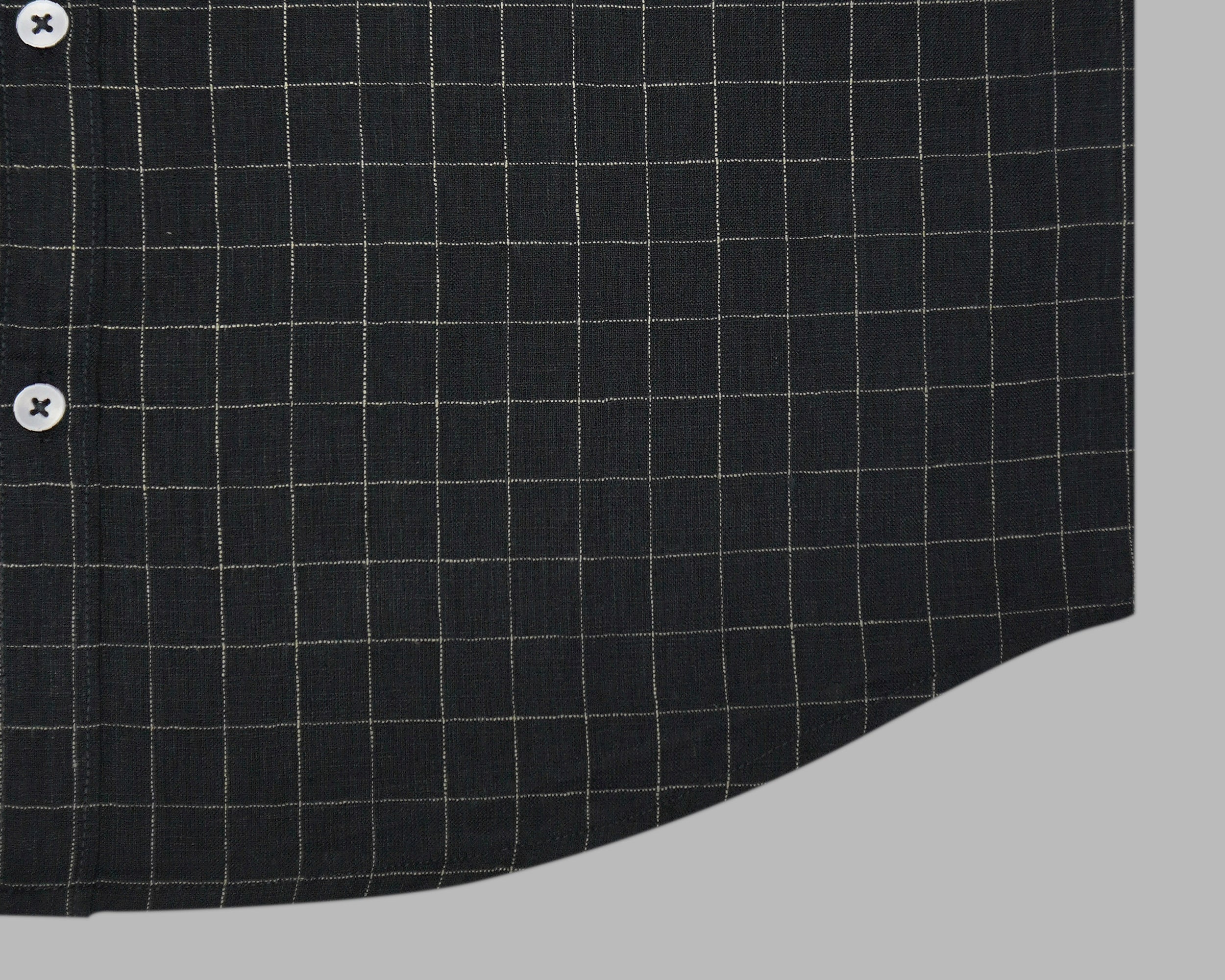 Men's Cotton Linen Checkered Half Sleeves Shirt (Black)