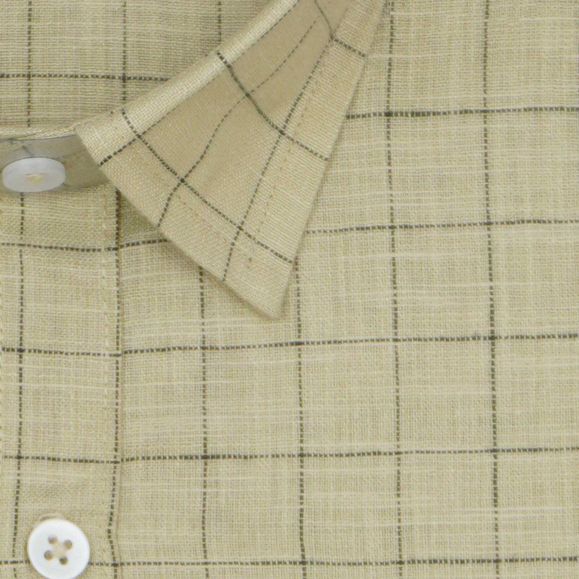 Men's Cotton Linen Checkered Half Sleeves Shirt (Khaki)