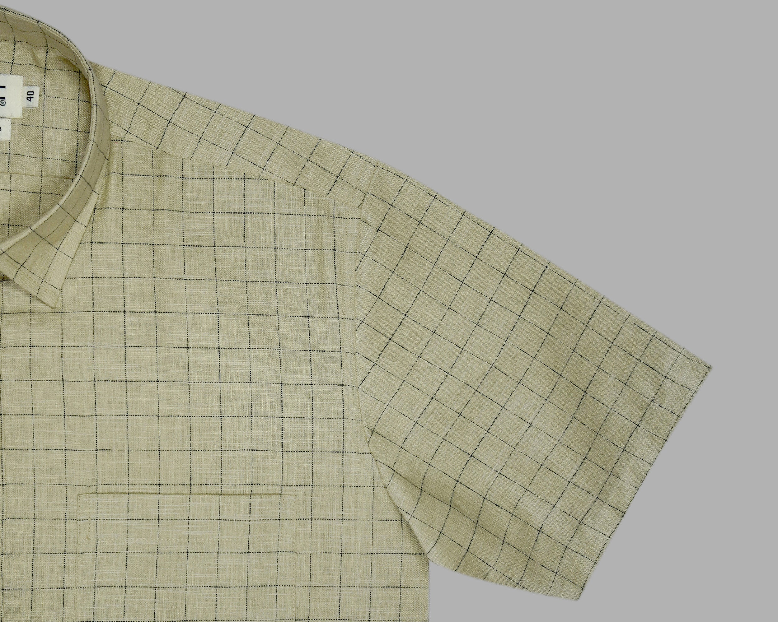 Men's Cotton Linen Checkered Half Sleeves Shirt (Khaki)