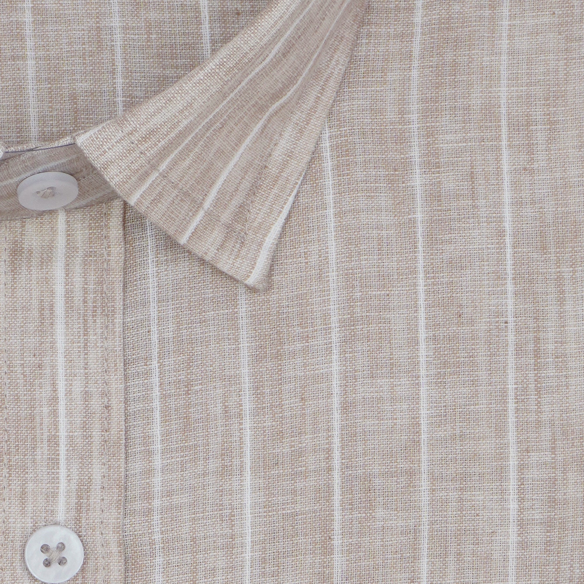 Men's Cotton Linen Striped Half Sleeves Shirt (Beige)