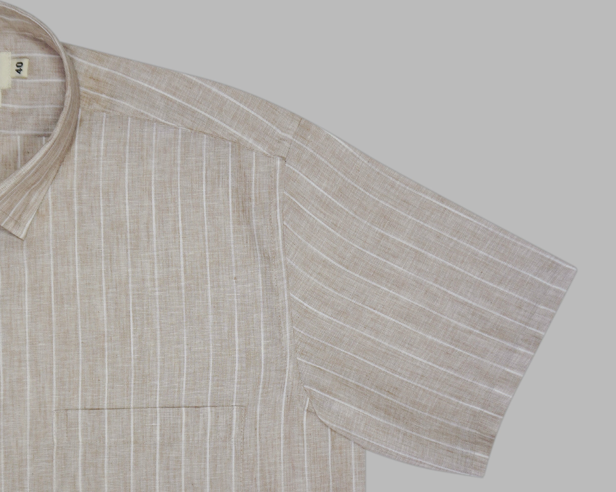 Men's Cotton Linen Striped Half Sleeves Shirt (Beige)