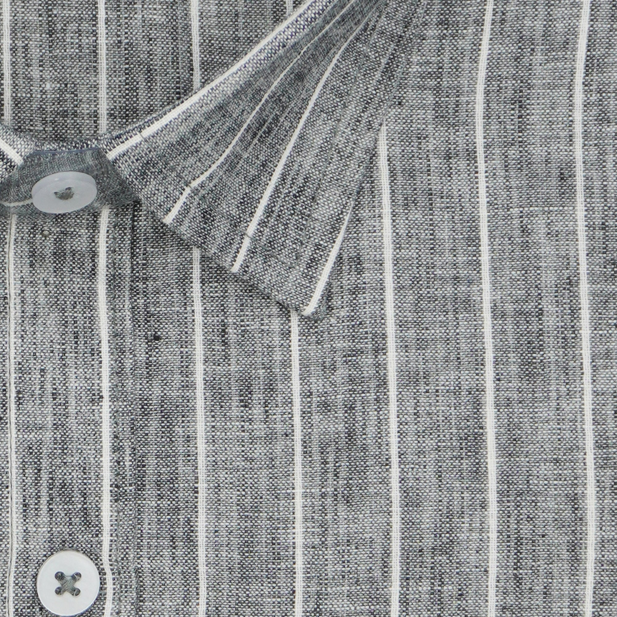 Men's Cotton Linen Striped Half Sleeves Shirt (Grey)