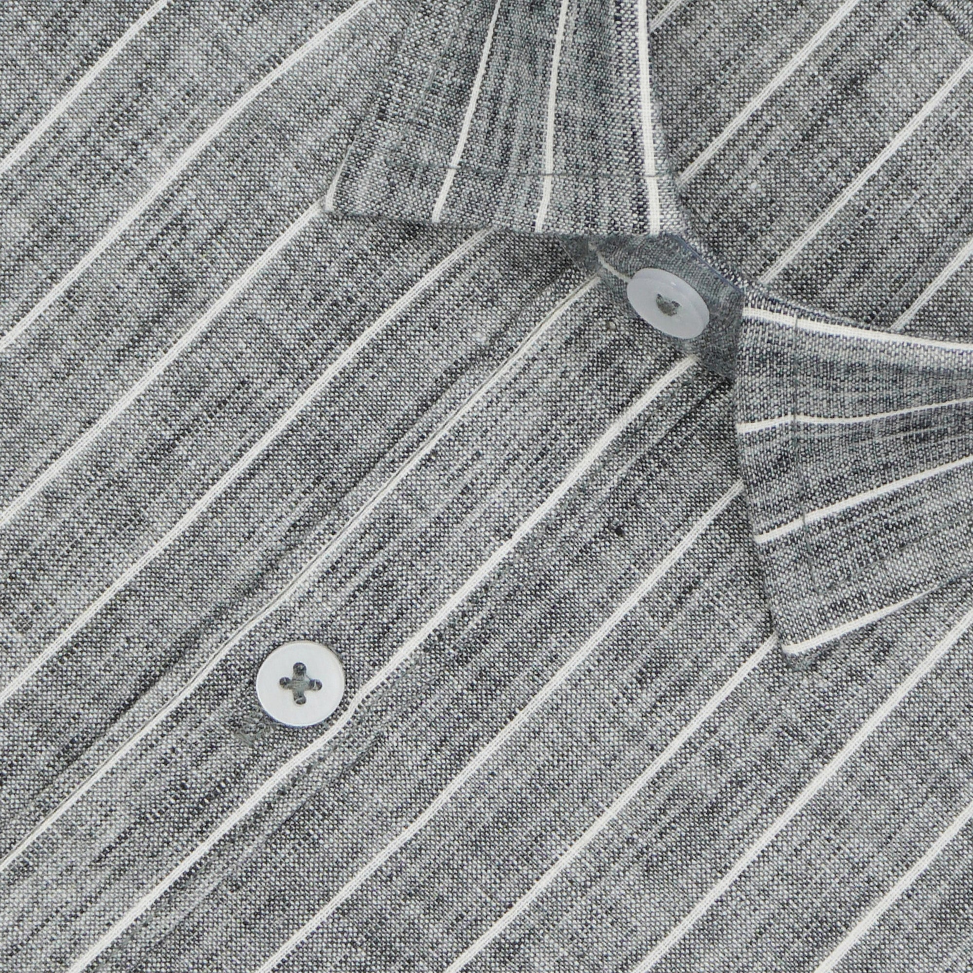Men's Cotton Linen Striped Half Sleeves Shirt (Grey)