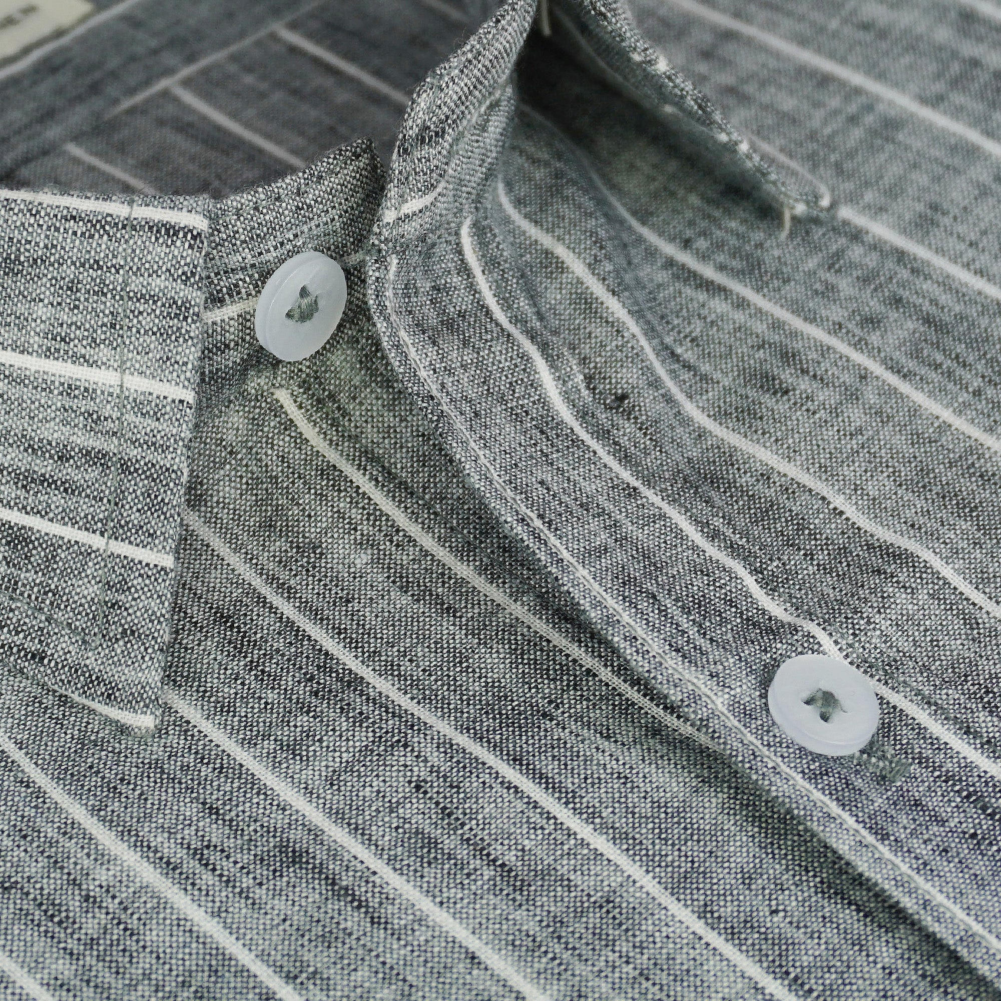 Men's Cotton Linen Striped Half Sleeves Shirt (Grey)