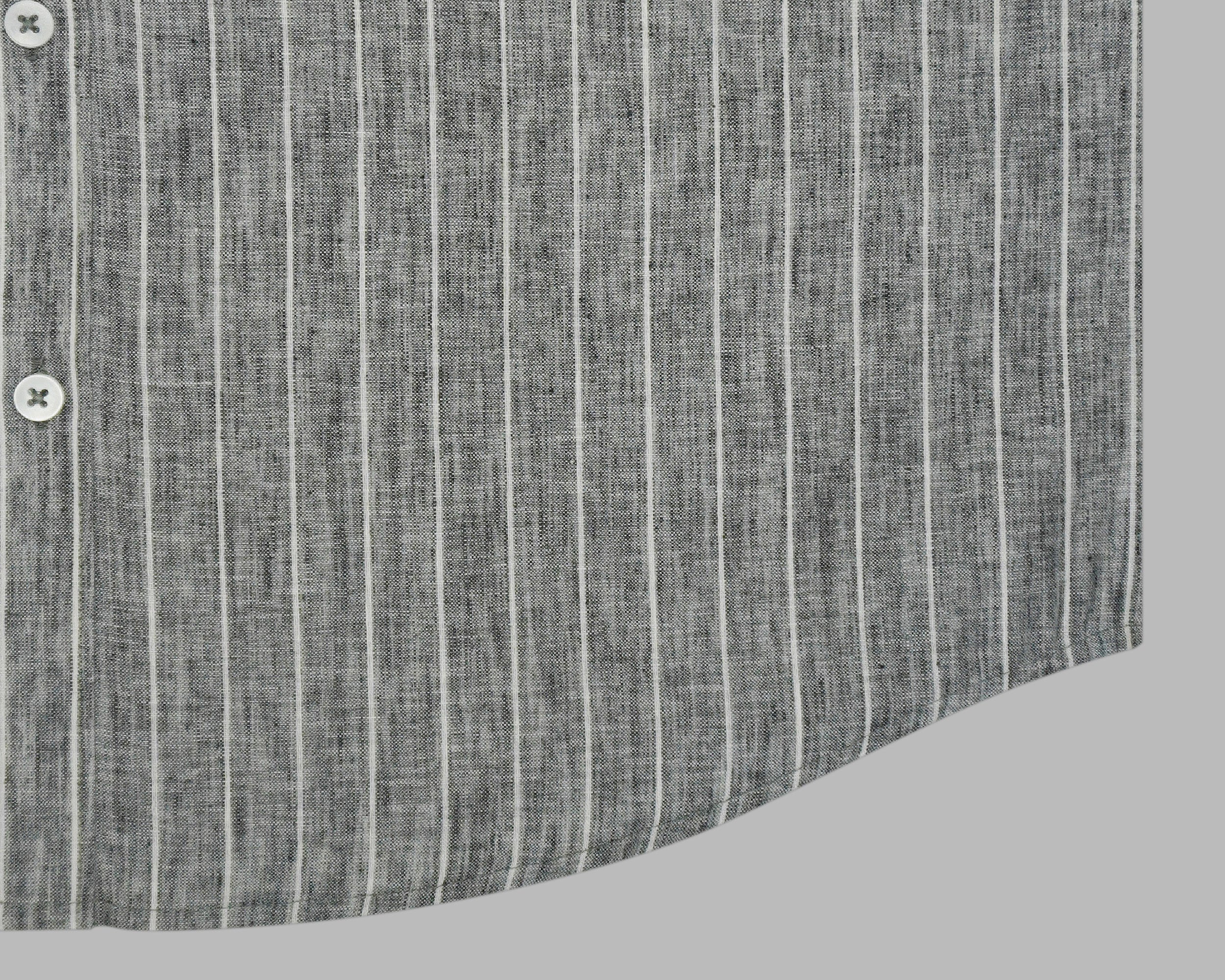 Men's Cotton Linen Striped Half Sleeves Shirt (Grey)